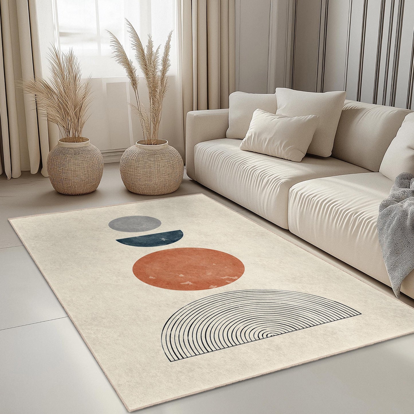 Geometric Circle Pattern Rectangular Area Rug, Modern Abstract Design Rug, Soft Indoor Carpet for Living Room, Bedroom Decor