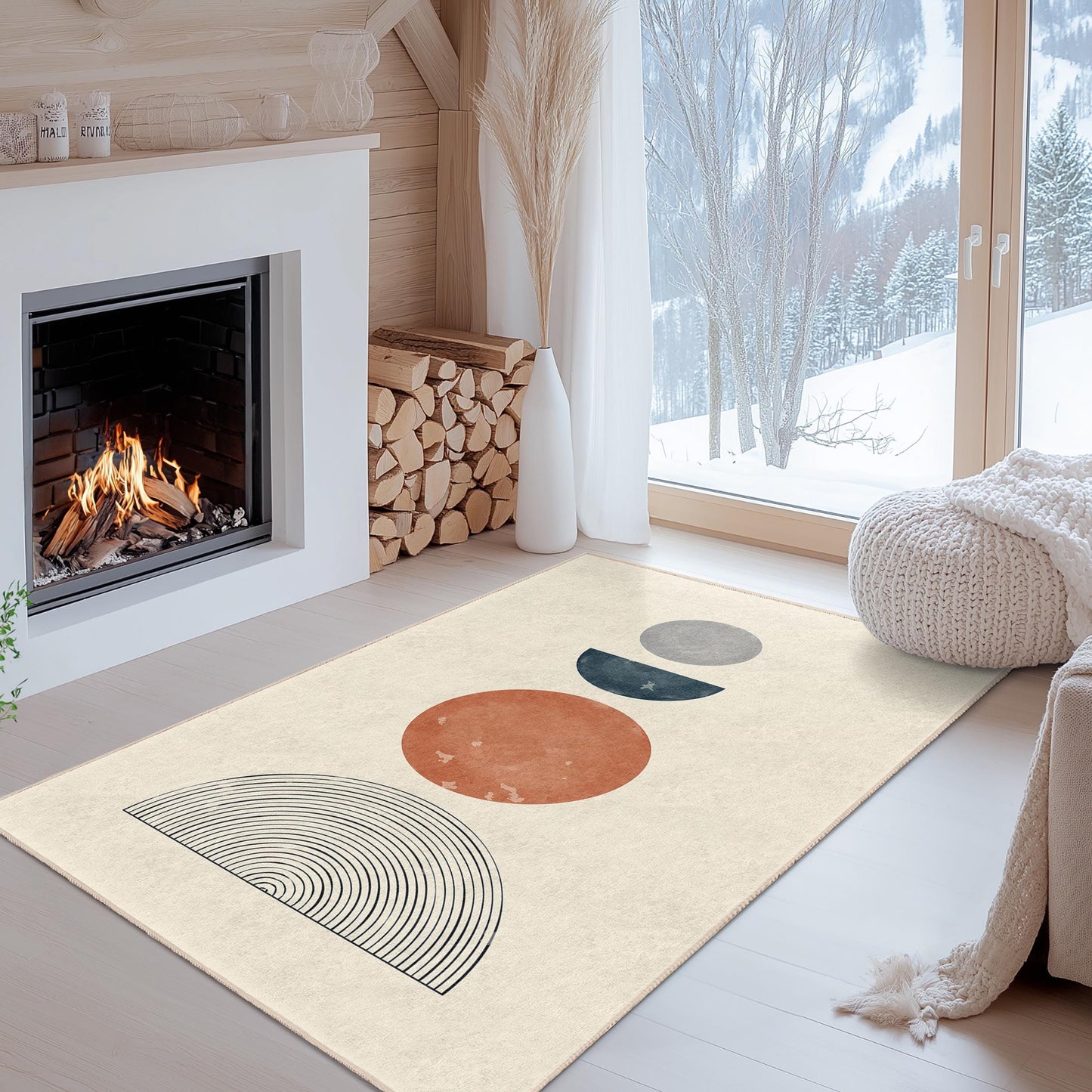 Geometric Circle Pattern Rectangular Area Rug, Modern Abstract Design Rug, Soft Indoor Carpet for Living Room, Bedroom Decor