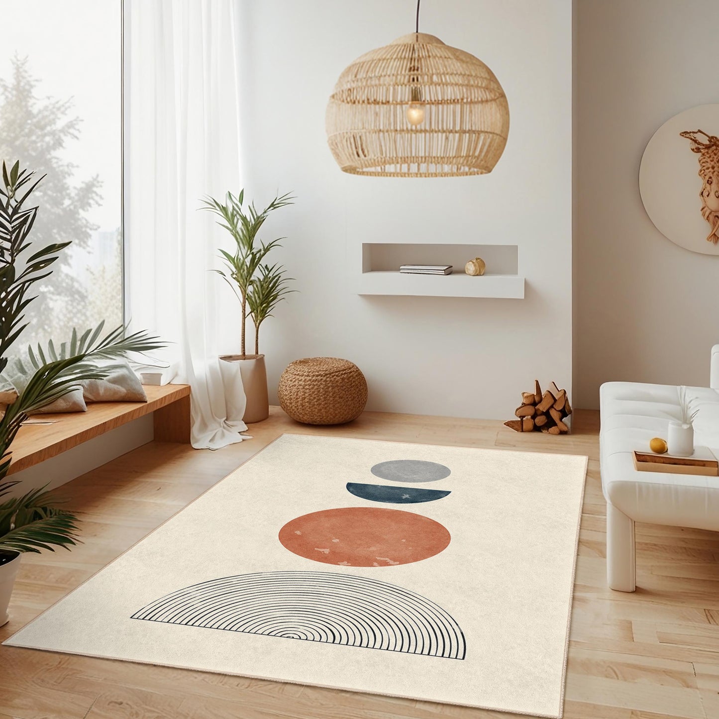Geometric Circle Pattern Rectangular Area Rug, Modern Abstract Design Rug, Soft Indoor Carpet for Living Room, Bedroom Decor