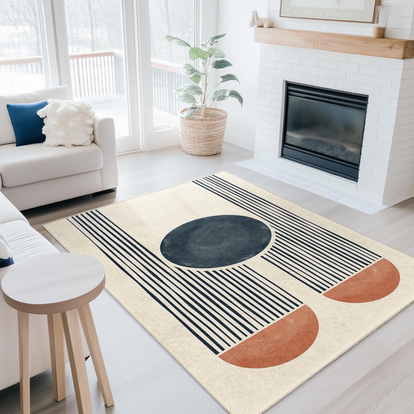 Modern Geometric Rectangle Area Rug, Stylish Abstract Floor Mat, Decorative Living Room Rug, Chic Home Decor Accent