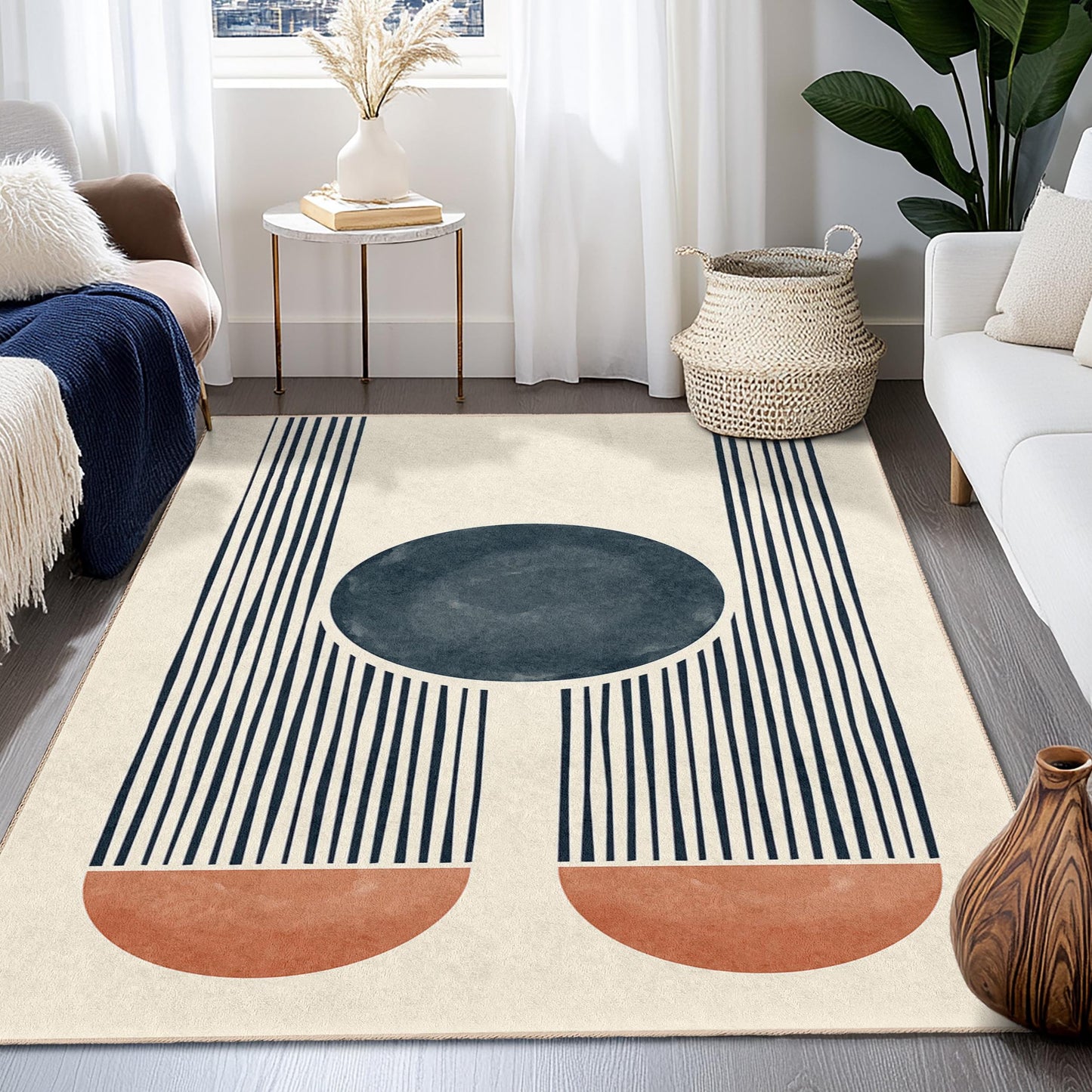 Modern Geometric Rectangle Area Rug, Stylish Abstract Floor Mat, Decorative Living Room Rug, Chic Home Decor Accent