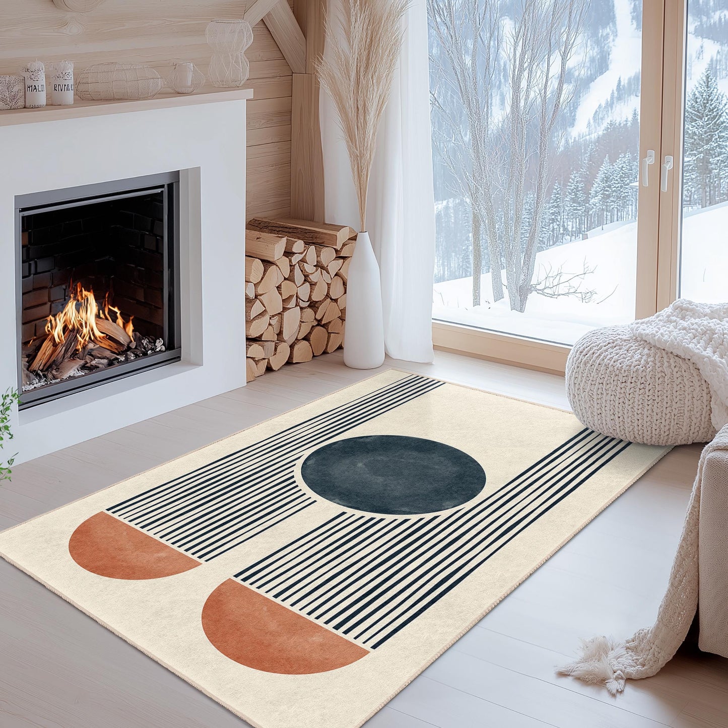 Modern Geometric Rectangle Area Rug, Stylish Abstract Floor Mat, Decorative Living Room Rug, Chic Home Decor Accent