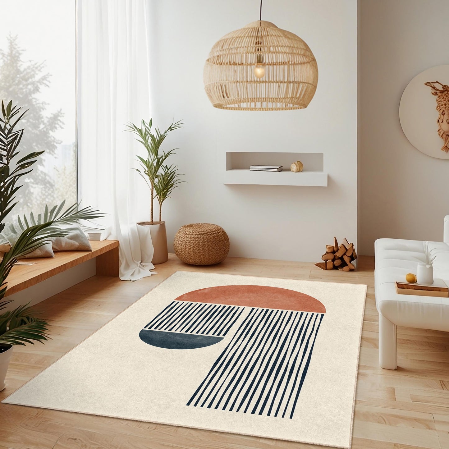 Abstract Geometric Rectangular Area Rug, Modern Minimalist Design Rug, Boho Decor for Living Room, Chic Home Accent Mat