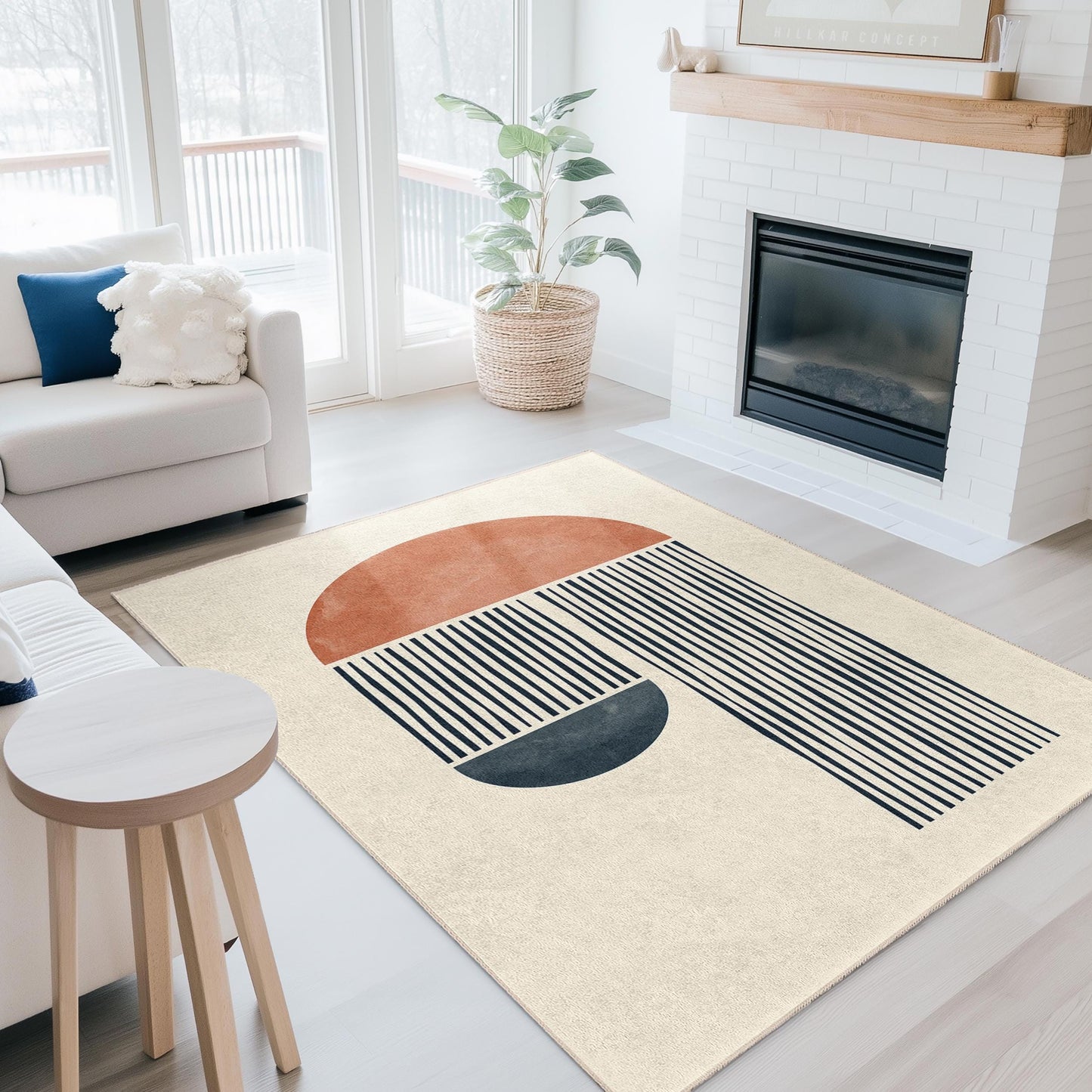 Abstract Geometric Rectangular Area Rug, Modern Minimalist Design Rug, Boho Decor for Living Room, Chic Home Accent Mat