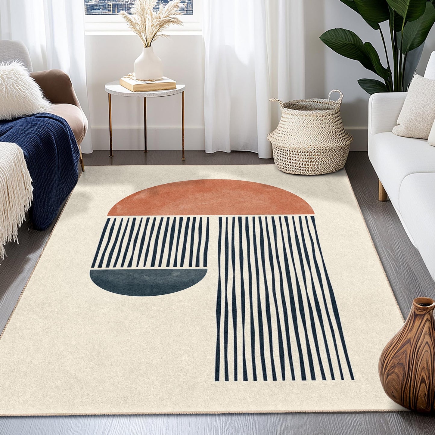 Abstract Geometric Rectangular Area Rug, Modern Minimalist Design Rug, Boho Decor for Living Room, Chic Home Accent Mat