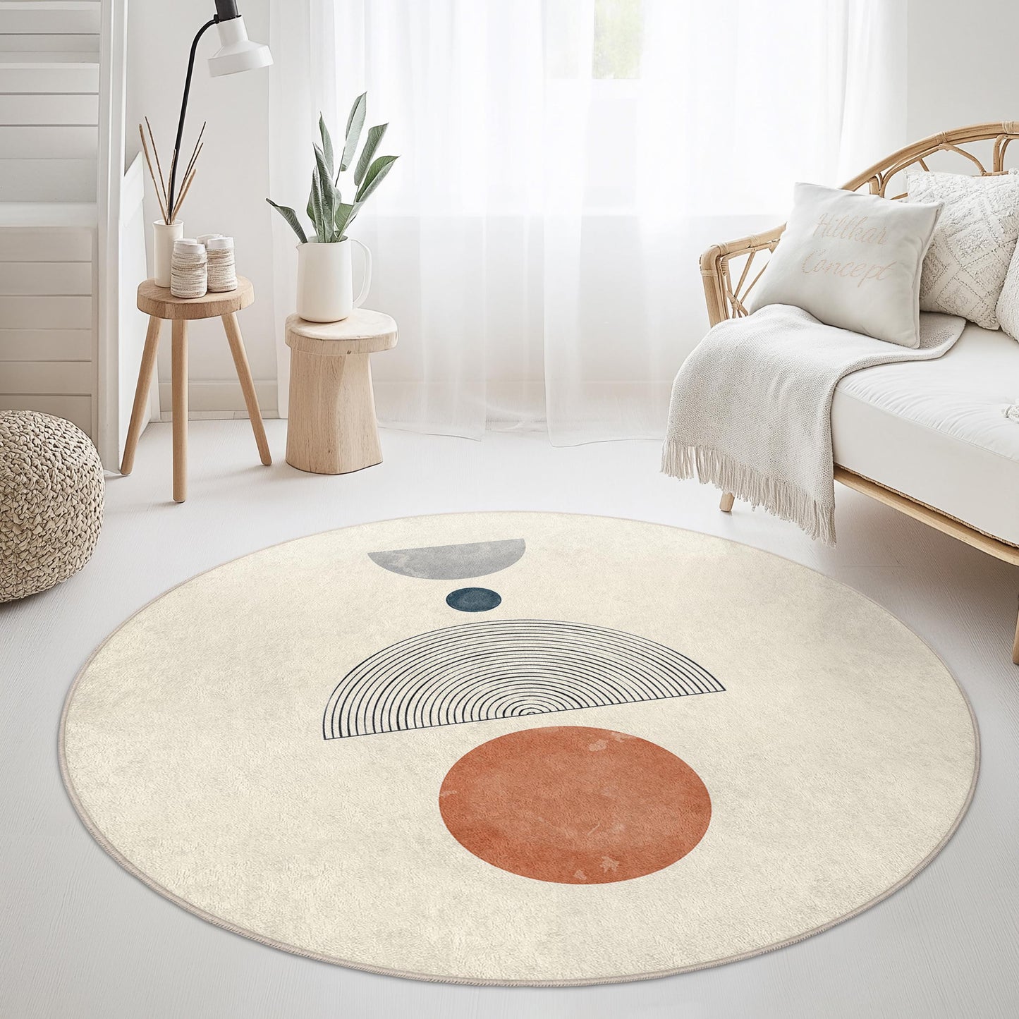 Modern Abstract Round Area Rug, Geometric Design Circle Carpet, Soft Living Room Rug, Boho Decor Round Mat, Stylish Home Accent