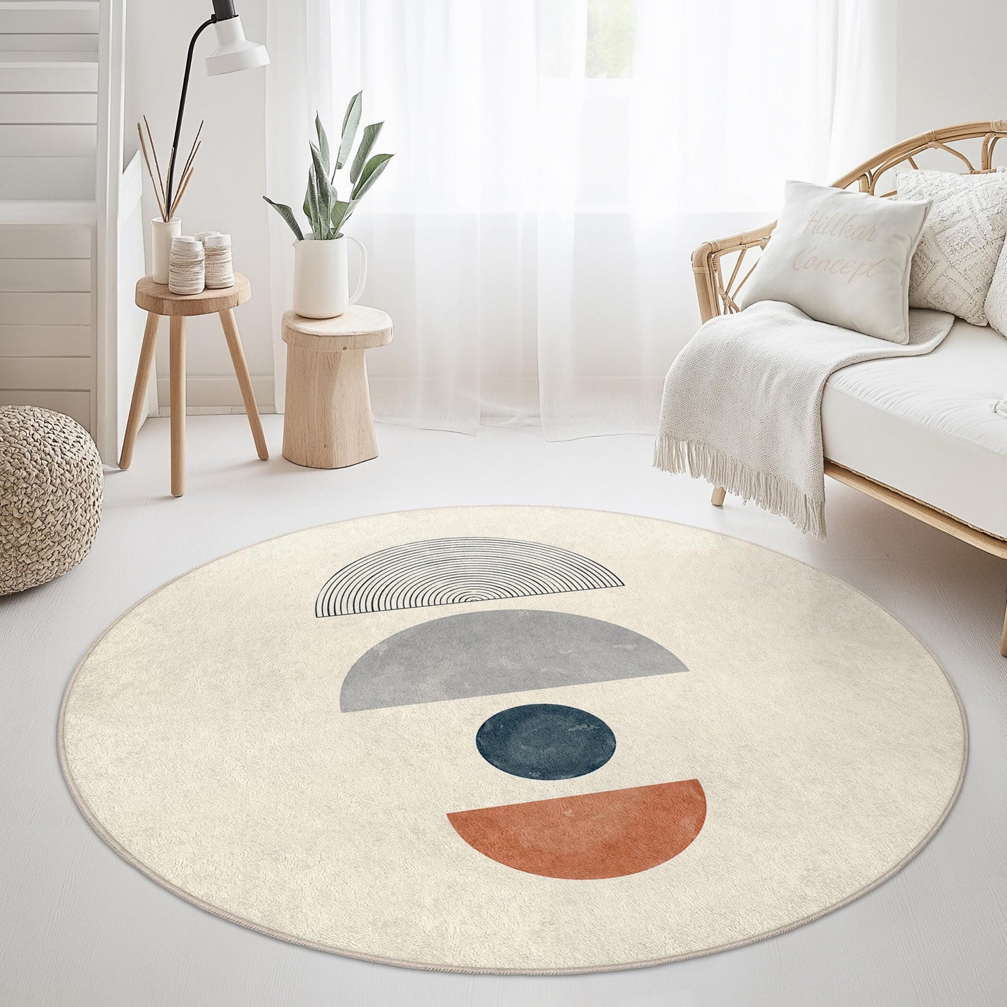 Modern Geometric Round Area Rug, Minimalist Circle Carpet, Decorative Living Room Rug, Soft Round Rug for Home Decor