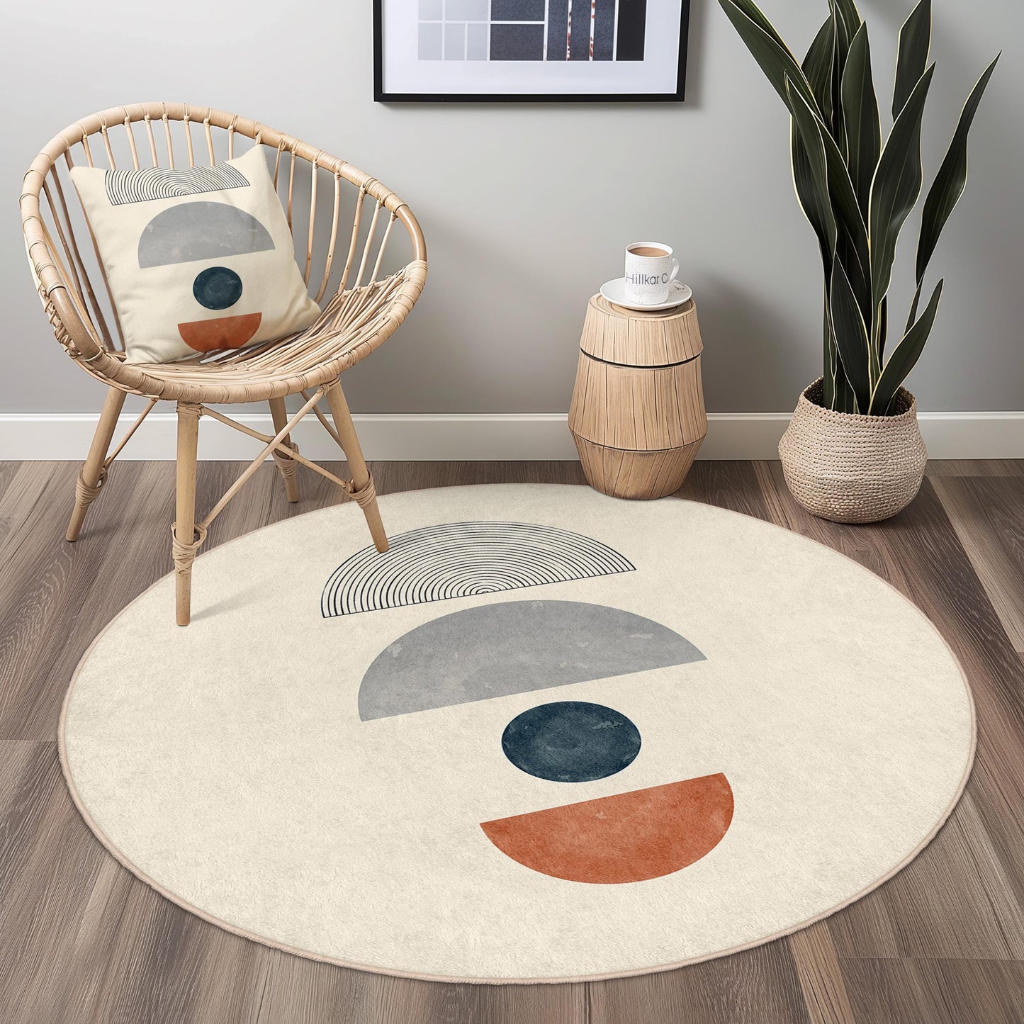 Modern Geometric Round Area Rug, Minimalist Circle Carpet, Decorative Living Room Rug, Soft Round Rug for Home Decor