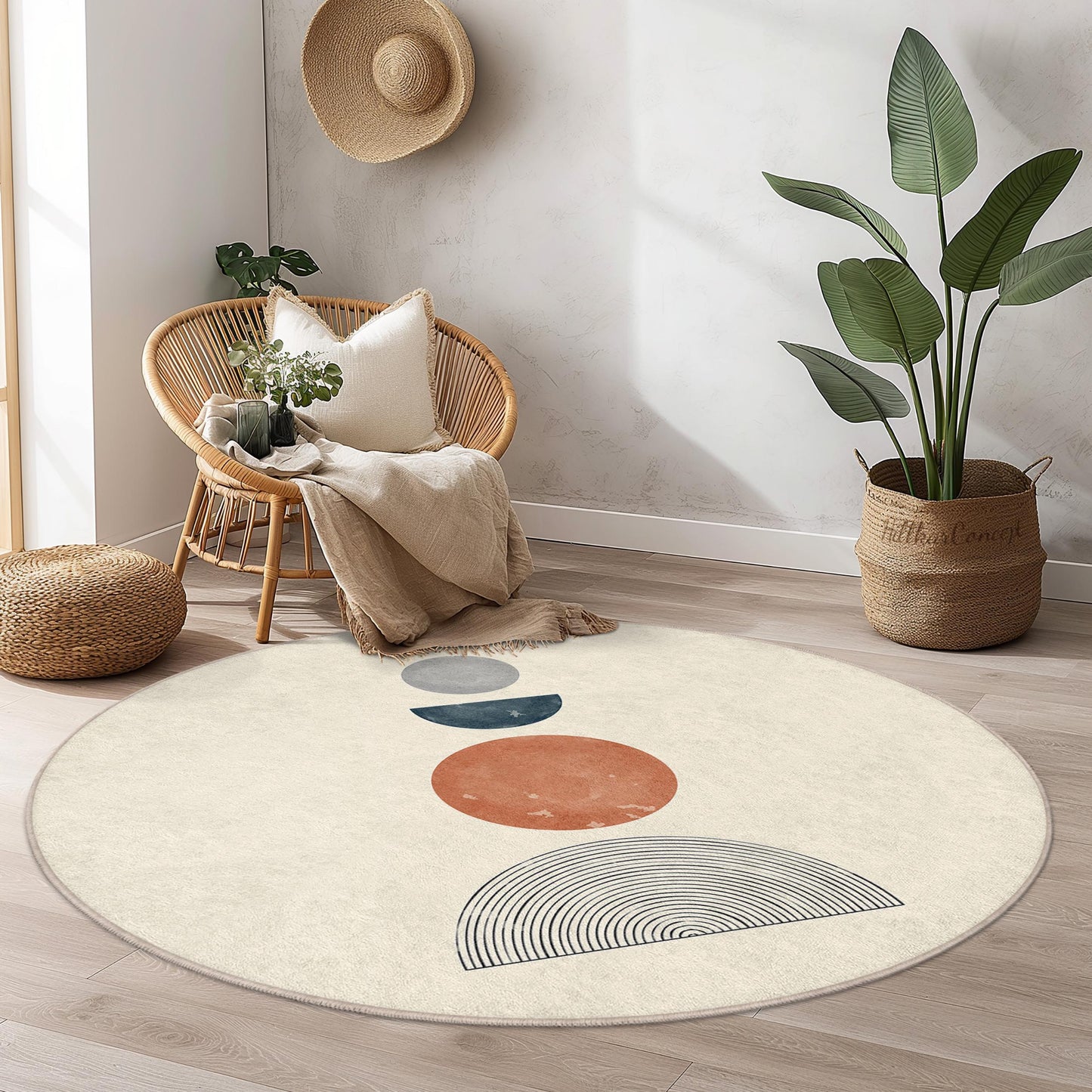 Abstract Round Area Rug, Modern Circular Carpet, Bohemian Home Decor, Soft Round Mat, Unique Living Room Rug, Stylish Round Floor Covering