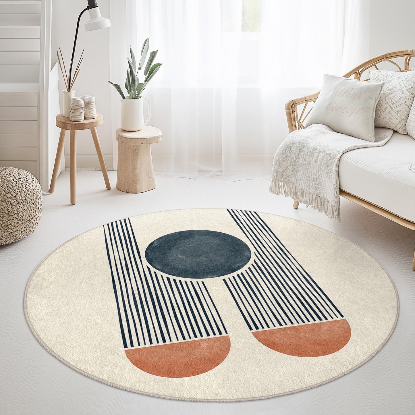 Abstract Round Area Rug, Modern Circular Rug for Living Room, Soft Decorative Carpet, Geometric Design Floor Mat