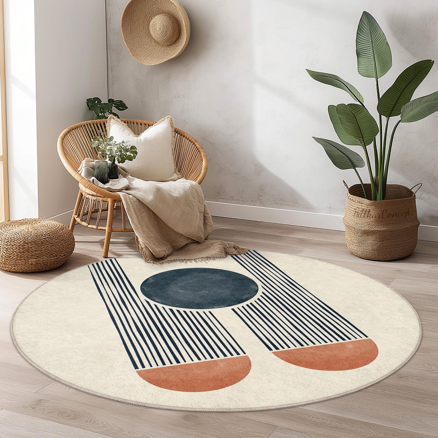Abstract Round Area Rug, Modern Circular Rug for Living Room, Soft Decorative Carpet, Geometric Design Floor Mat