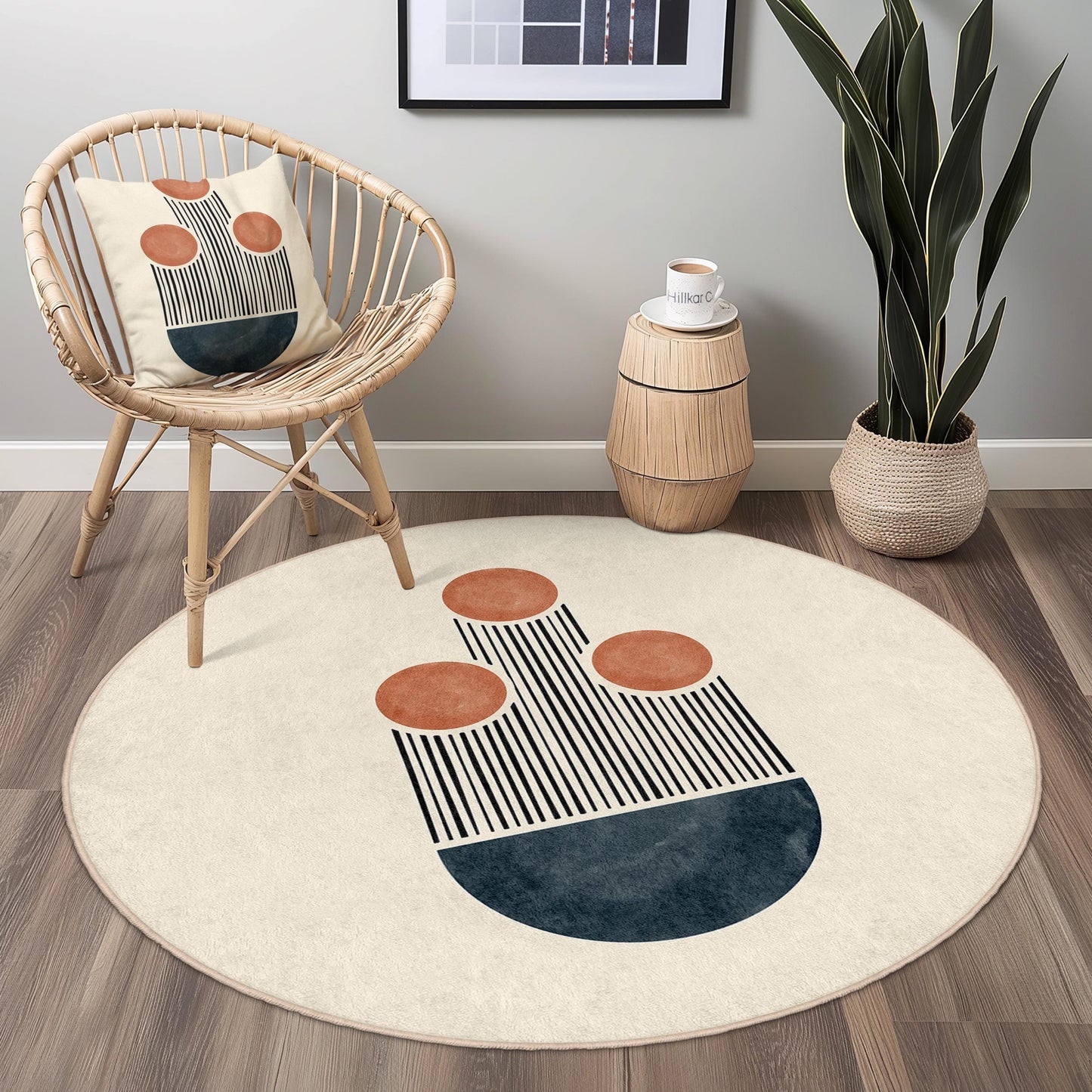 Abstract Round Area Rug, Modern Circle Carpet, Bohemian Round Rug, Geometric Home Decor, Living Room Rug, Unique Floor Mat