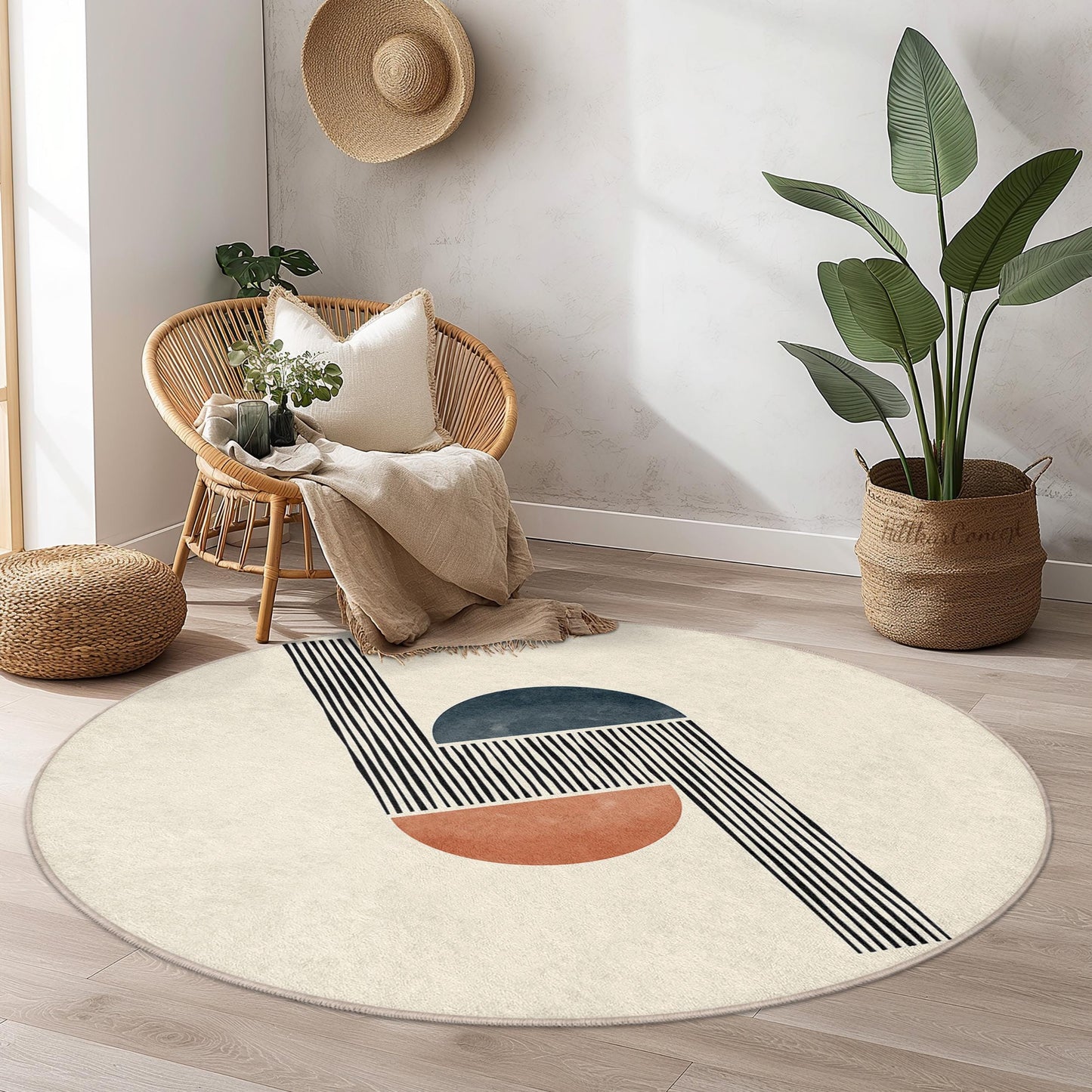 Modern Geometric Round Area Rug, Minimalist Circle Carpet, Abstract Design Floor Mat, Stylish Home Decor, Living Room Rug