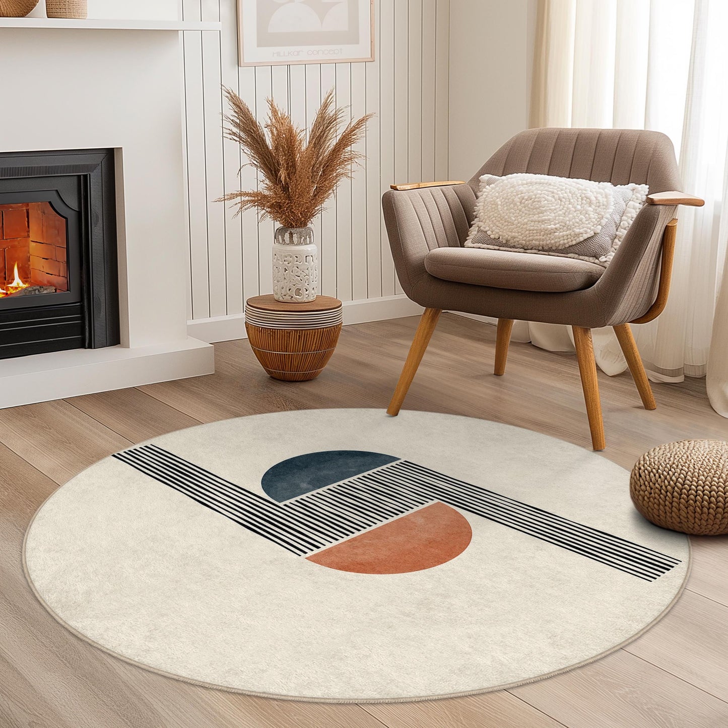 Modern Geometric Round Area Rug, Minimalist Circle Carpet, Abstract Design Floor Mat, Stylish Home Decor, Living Room Rug