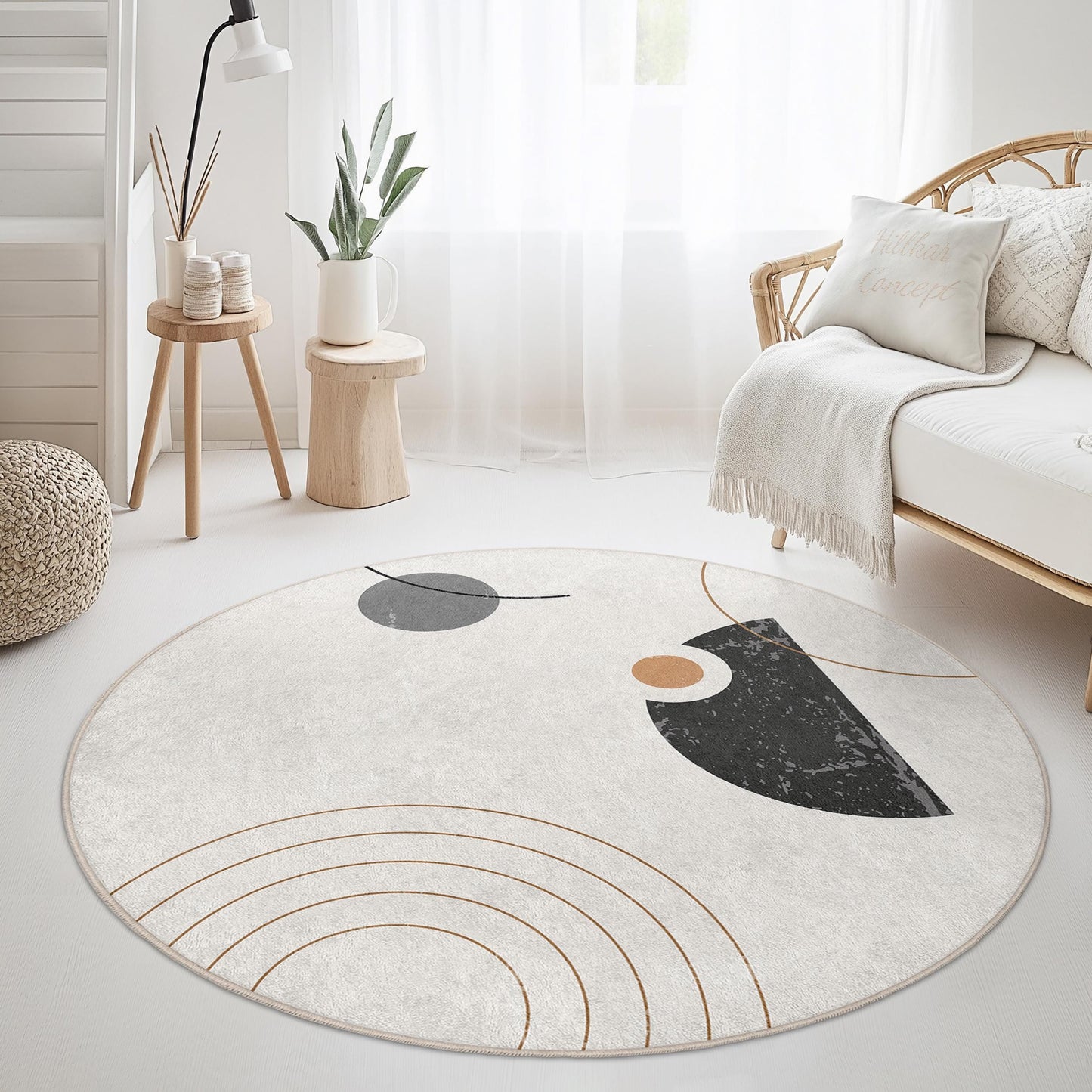 Abstract Round Area Rug, Modern Circle Carpet, Geometric Design Floor Mat, Stylish Home Decor, Living Room Rug, Soft Round Rug