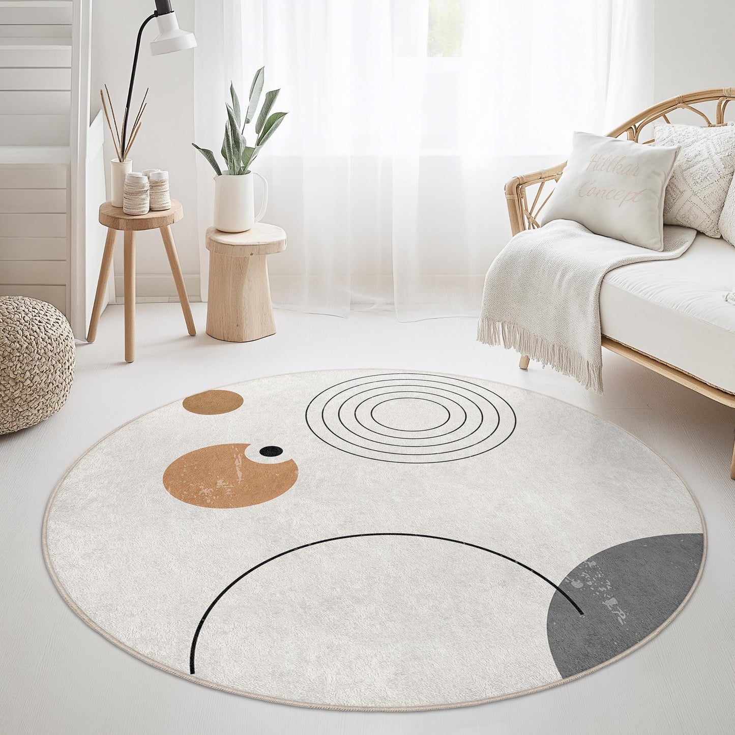 Abstract Geometric Round Area Rug, Modern Circular Carpet, Decorative Round Rug for Home, Trendy Living Room Decor, Stylish Floor Mat