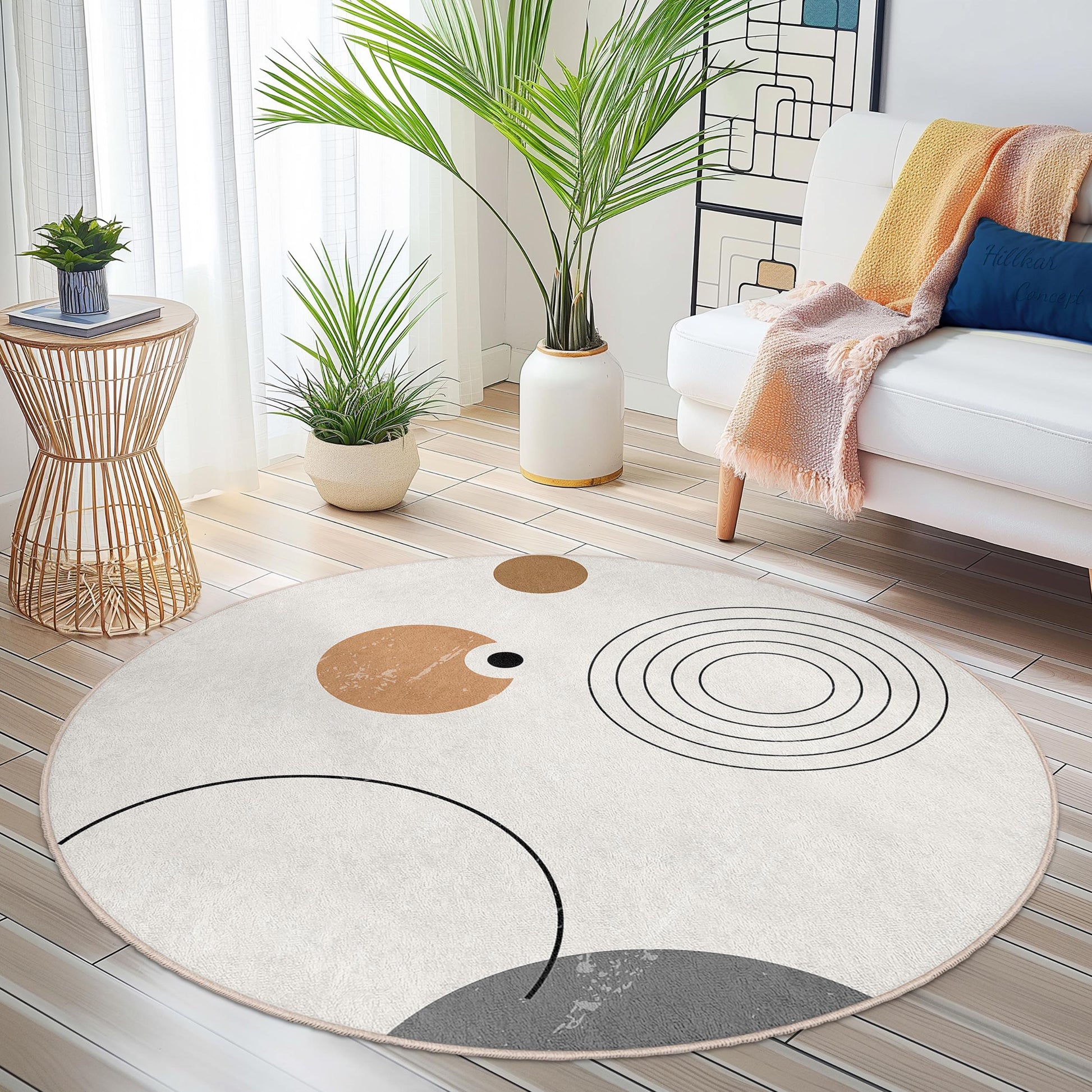 Abstract Geometric Round Area Rug, Modern Circular Carpet, Decorative Round Rug for Home, Trendy Living Room Decor, Stylish Floor Mat