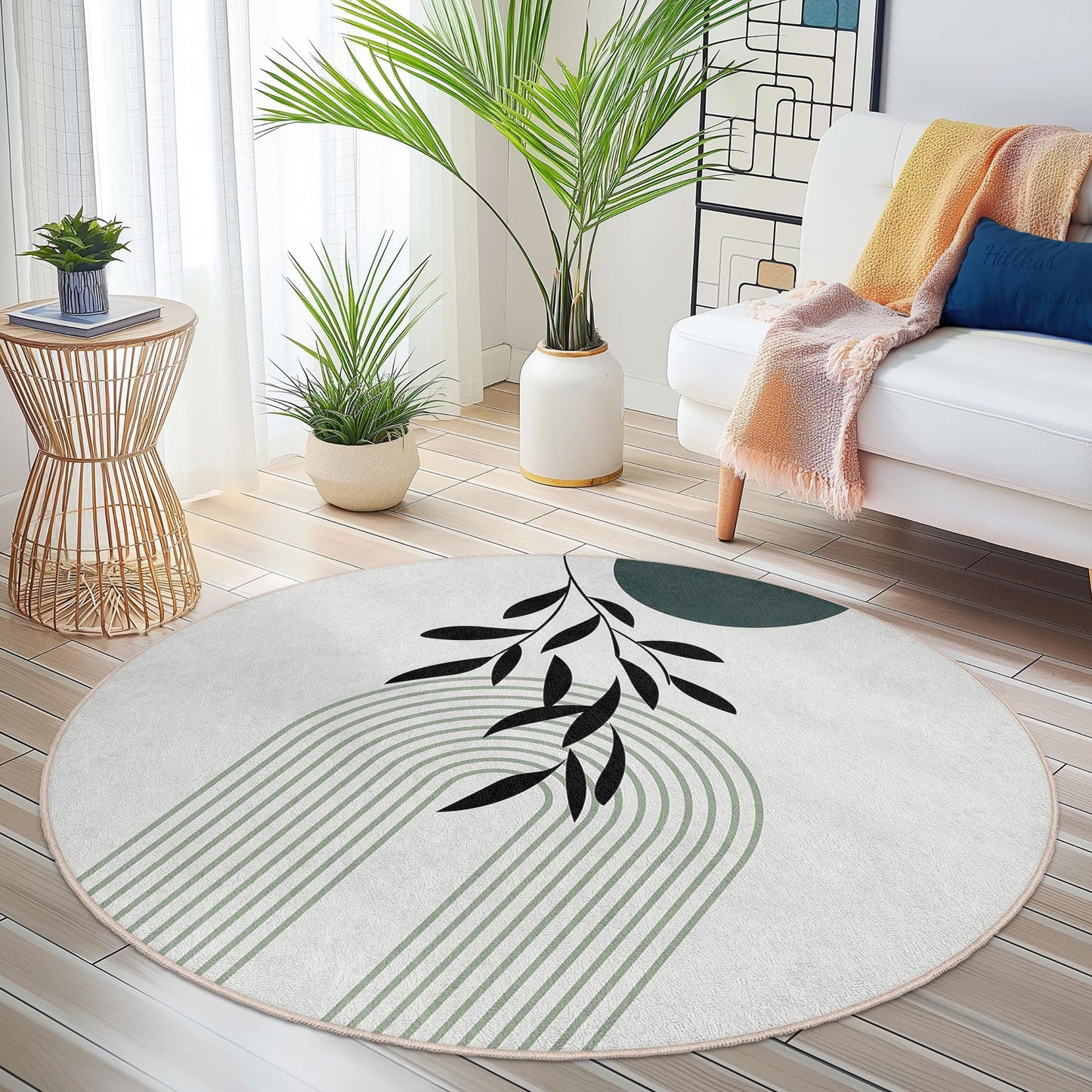 Modern Abstract Round Area Rug, Bohemian Circle Carpet, Living Room Decor, Soft Touch Floor Mat, Stylish Home Accent