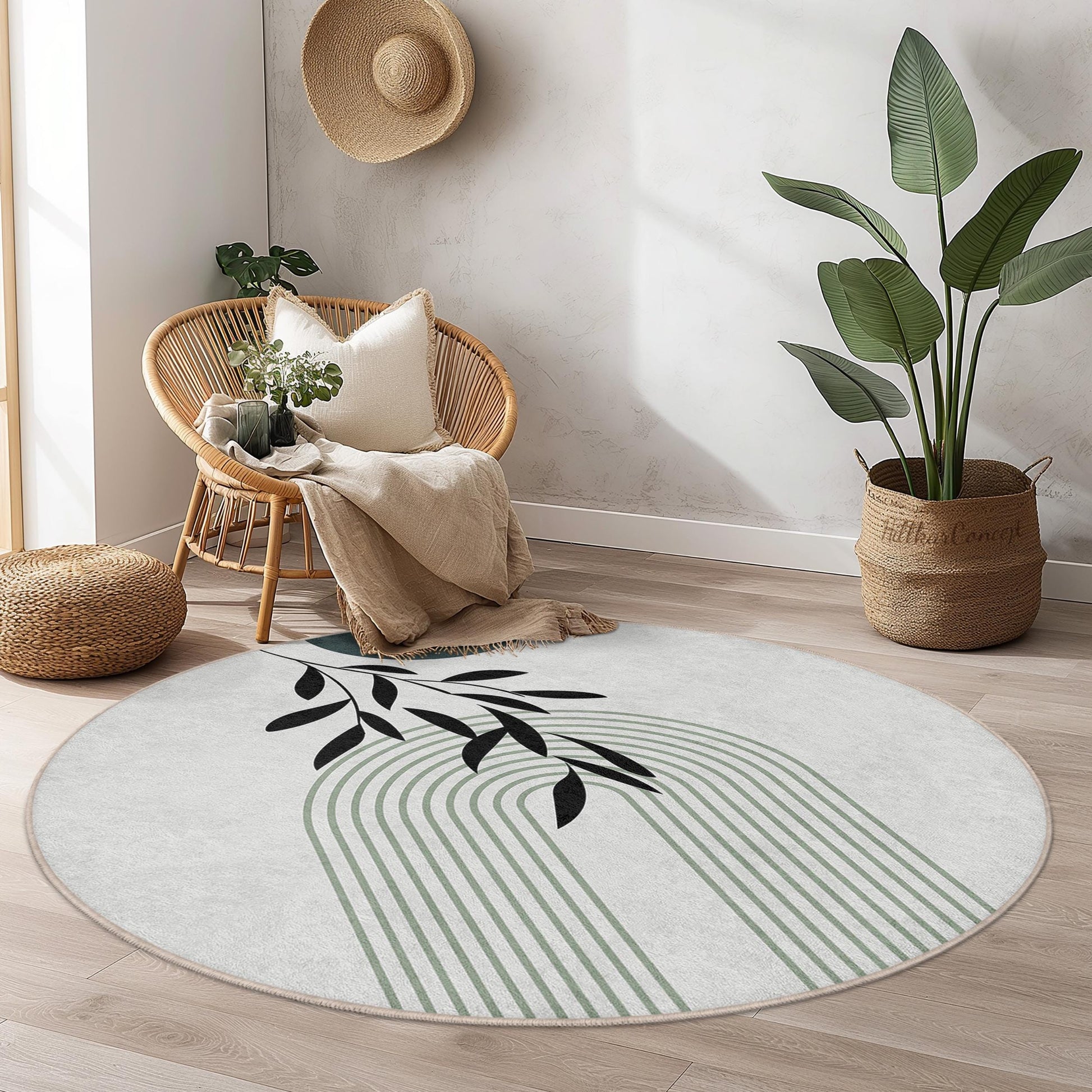 Modern Abstract Round Area Rug, Bohemian Circle Carpet, Living Room Decor, Soft Touch Floor Mat, Stylish Home Accent