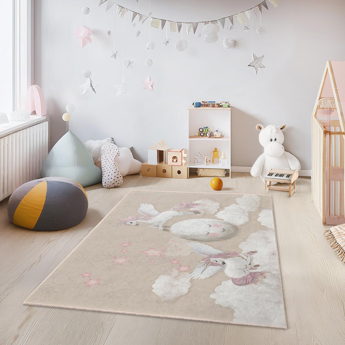 Dreamy Unicorns Rectangular Kids Rug, Magical Unicorn Carpet, Child Room Decor, Nursery Rug, Fantasy Themed Play Mat
