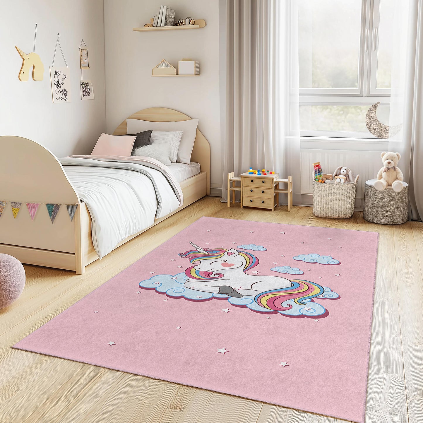 Unicorn Dreams Rectangular Kids Rug, Cute Unicorn Carpet, Playroom Decor, Toddler Room Rug, Magical Kids Room Rug