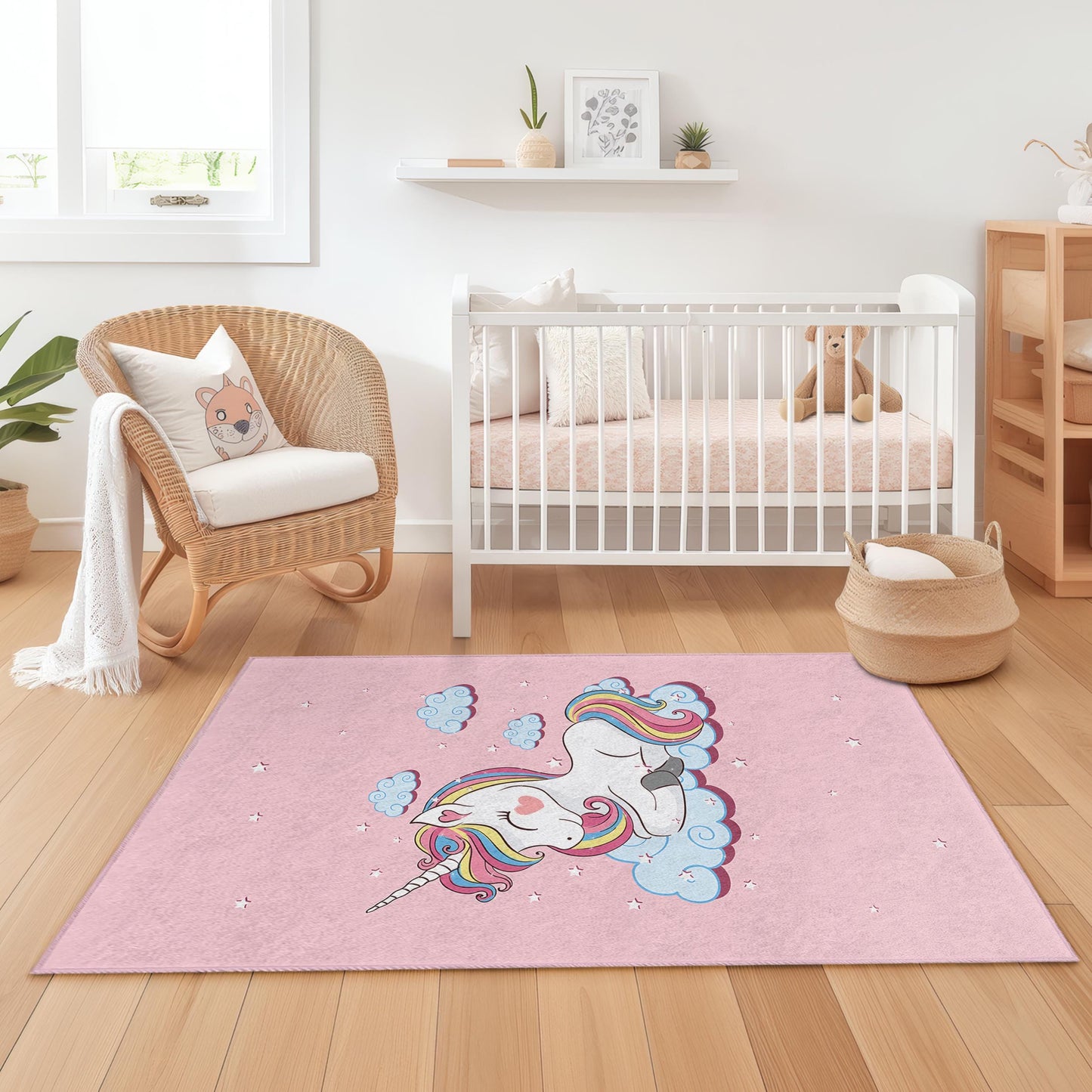 Unicorn Dreams Rectangular Kids Rug, Cute Unicorn Carpet, Playroom Decor, Toddler Room Rug, Magical Kids Room Rug