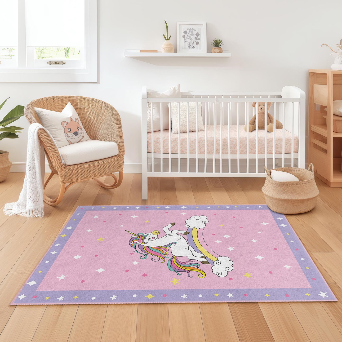 Magical Unicorn Kids Rug, Rainbow Unicorn Carpet for Playroom, Rectangle Kids Room Mat, Soft Nursery Decor, Fantasy Child's Rug