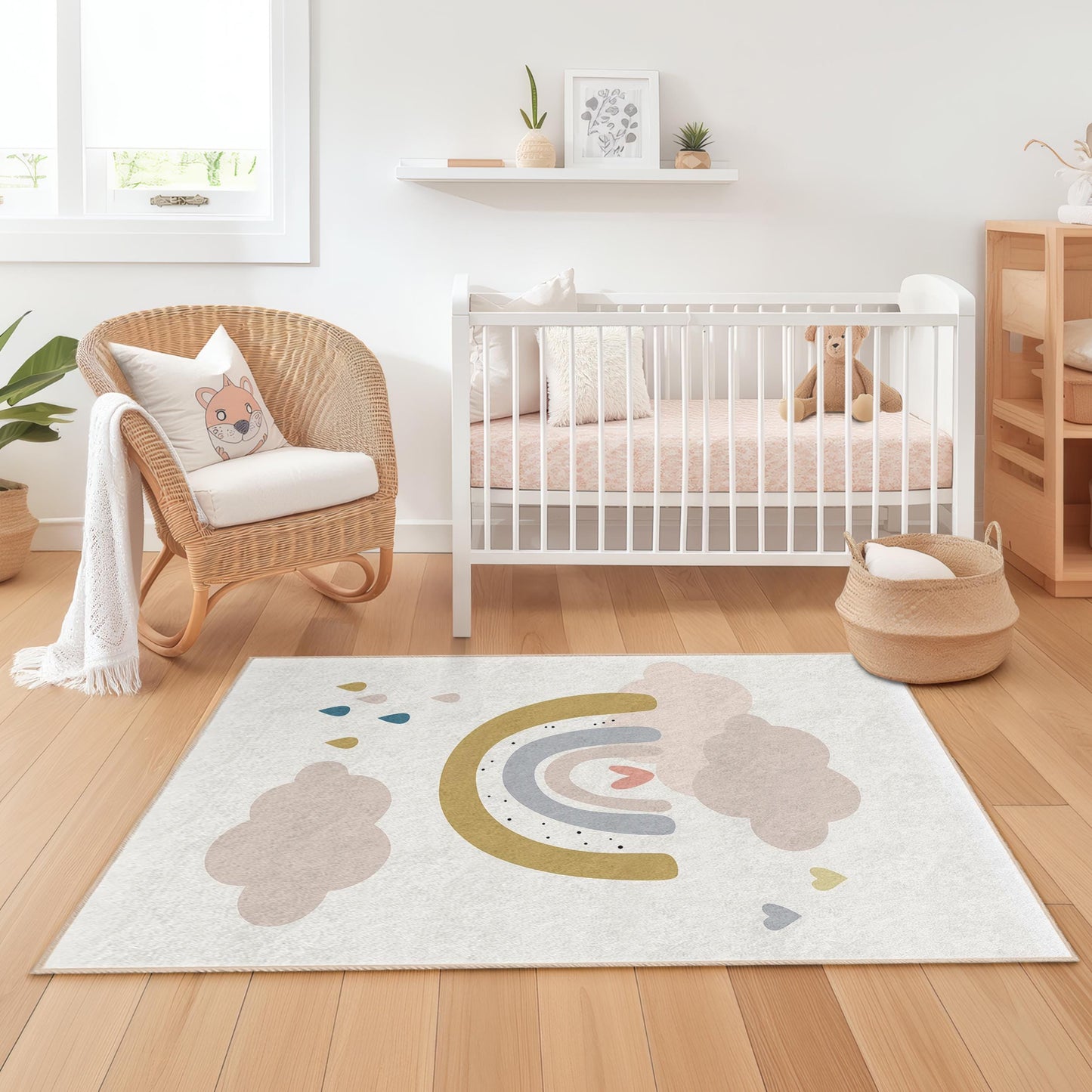 Rainbow Cloud Rectangle Kids Rug, Soft Nursery Carpet, Toddler Room Decor, Playroom Rug, Colorful Kids Area Rug