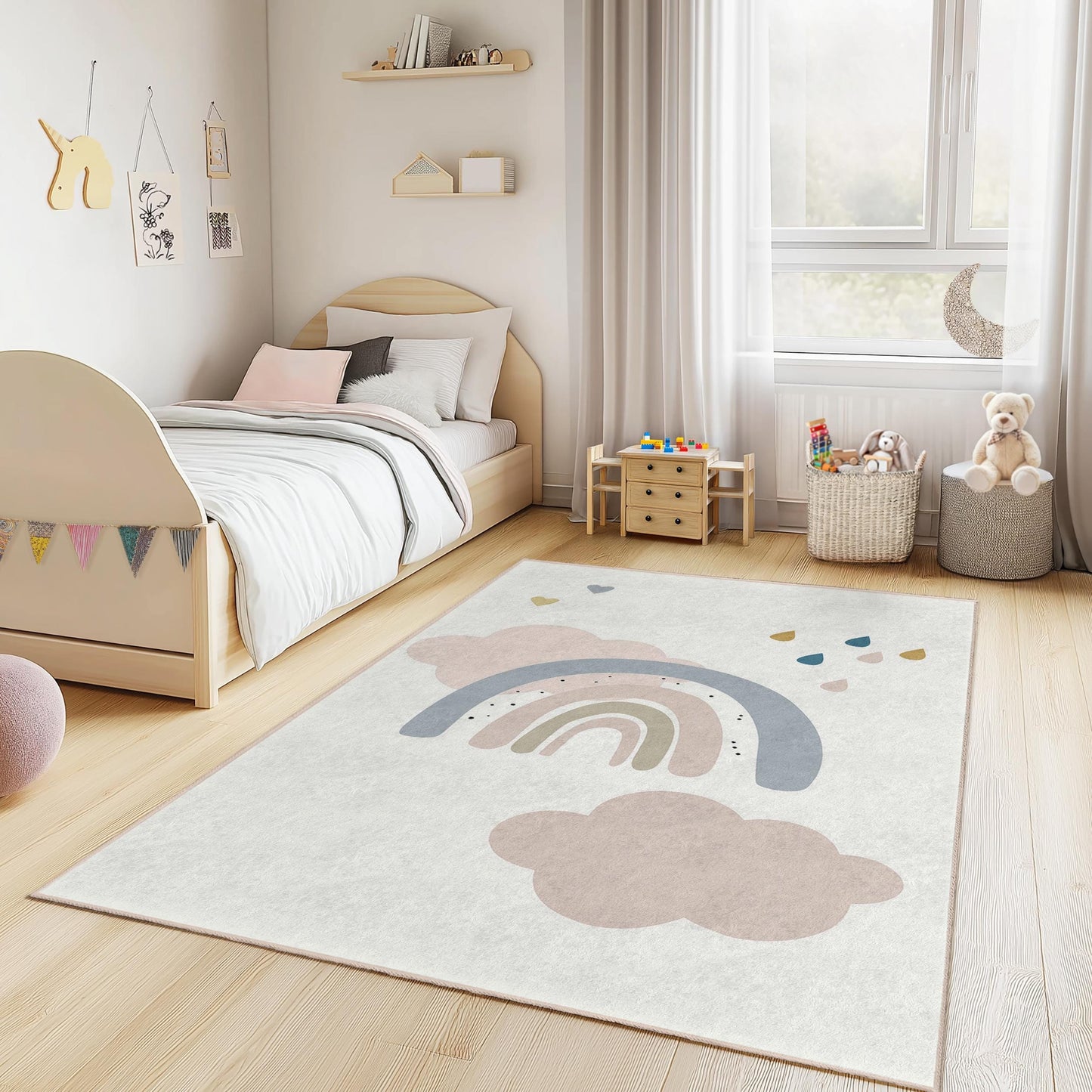 Pastel Rainbow Soft Rectangular Kids Rug, Colorful Rainbow Carpet, Nursery Decor, Playroom Rug, Kids Room Carpet