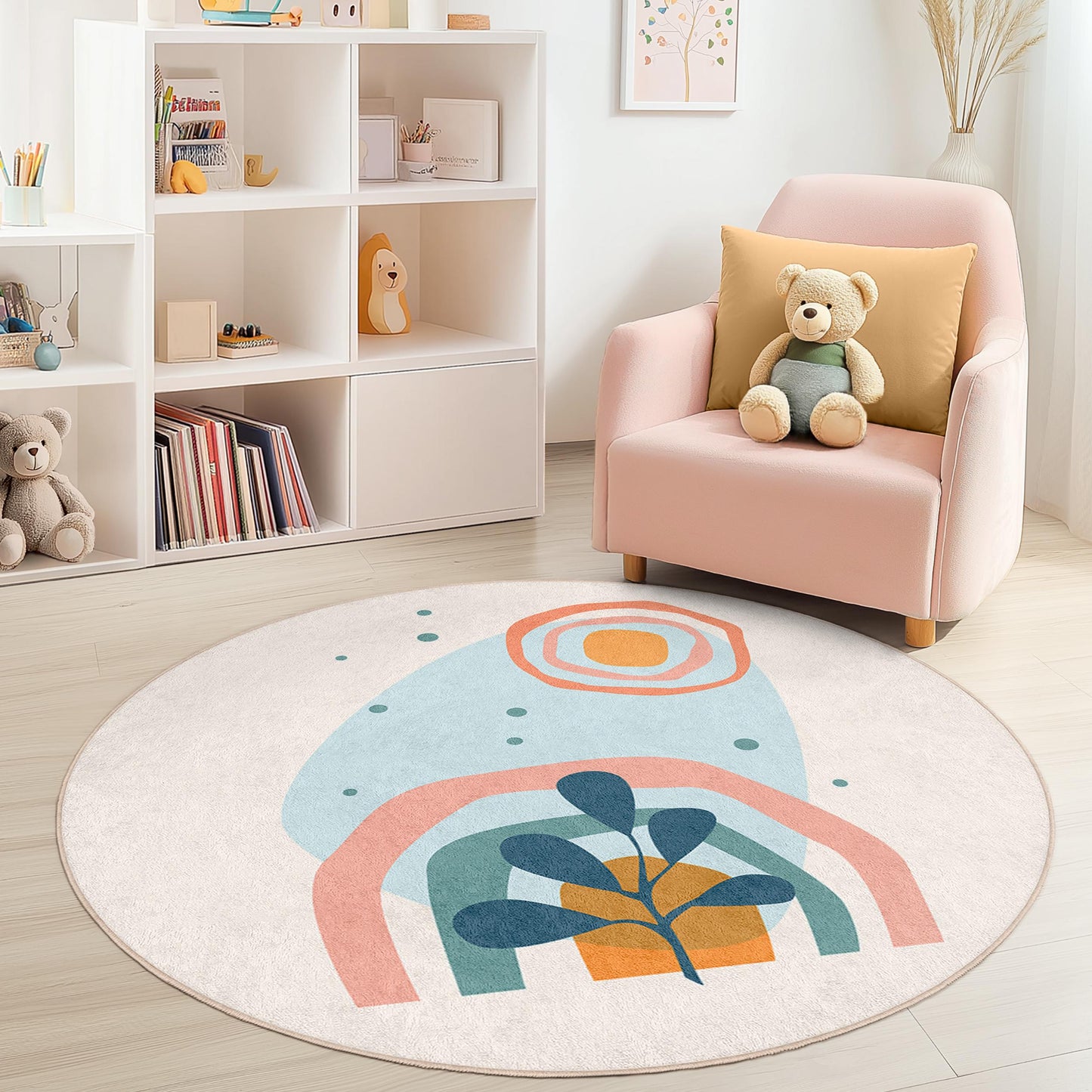 Colorful Abstract Round Kids Rug, Playful Nursery Carpet, Modern Round Area Rug, Cute Kids Room Decor, Unique Round Play Mat