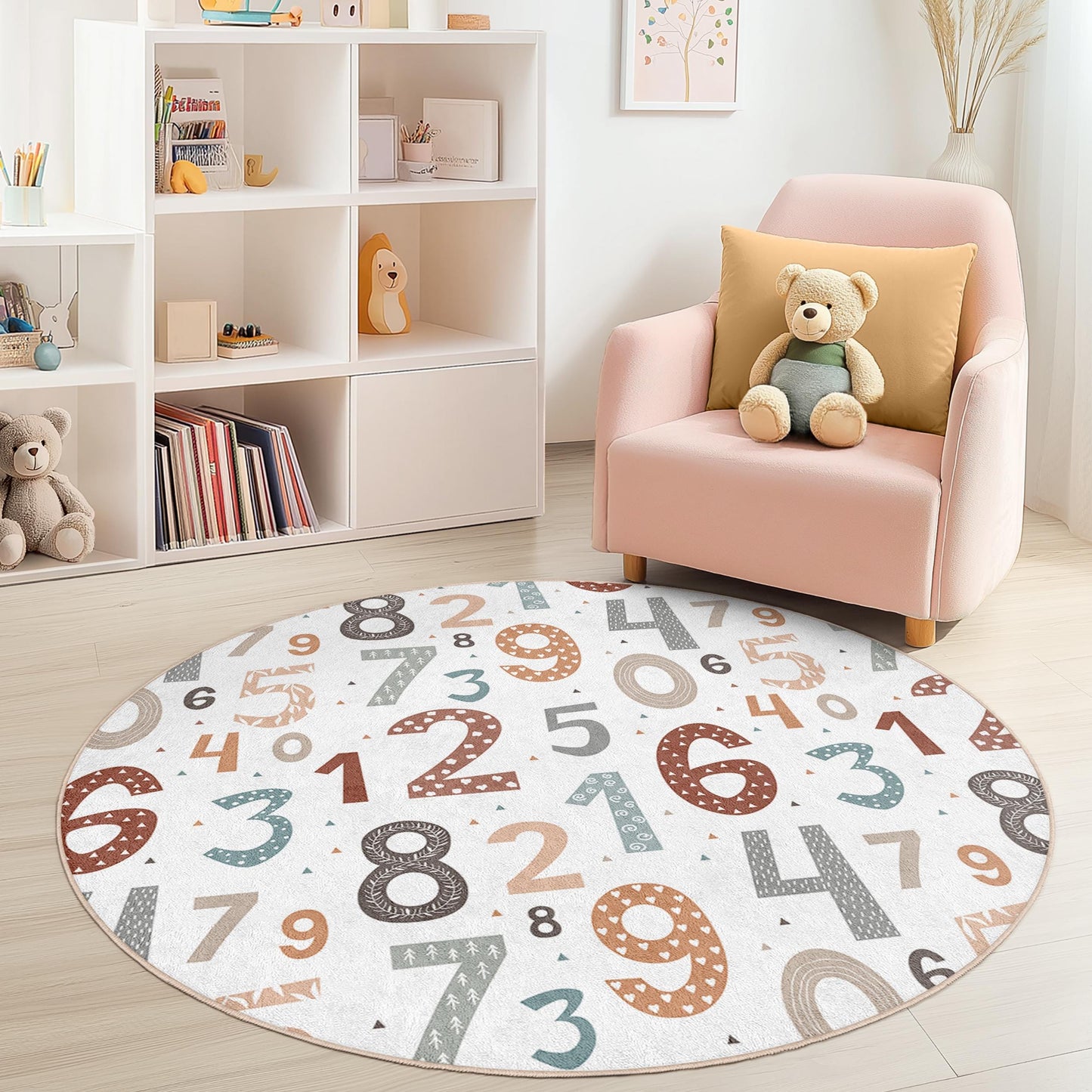 Colorful Number Pattern Round Kids Rug, Educational Play Mat, Soft Nursery Carpet, Toddler Room Decor, Fun Learning Rug