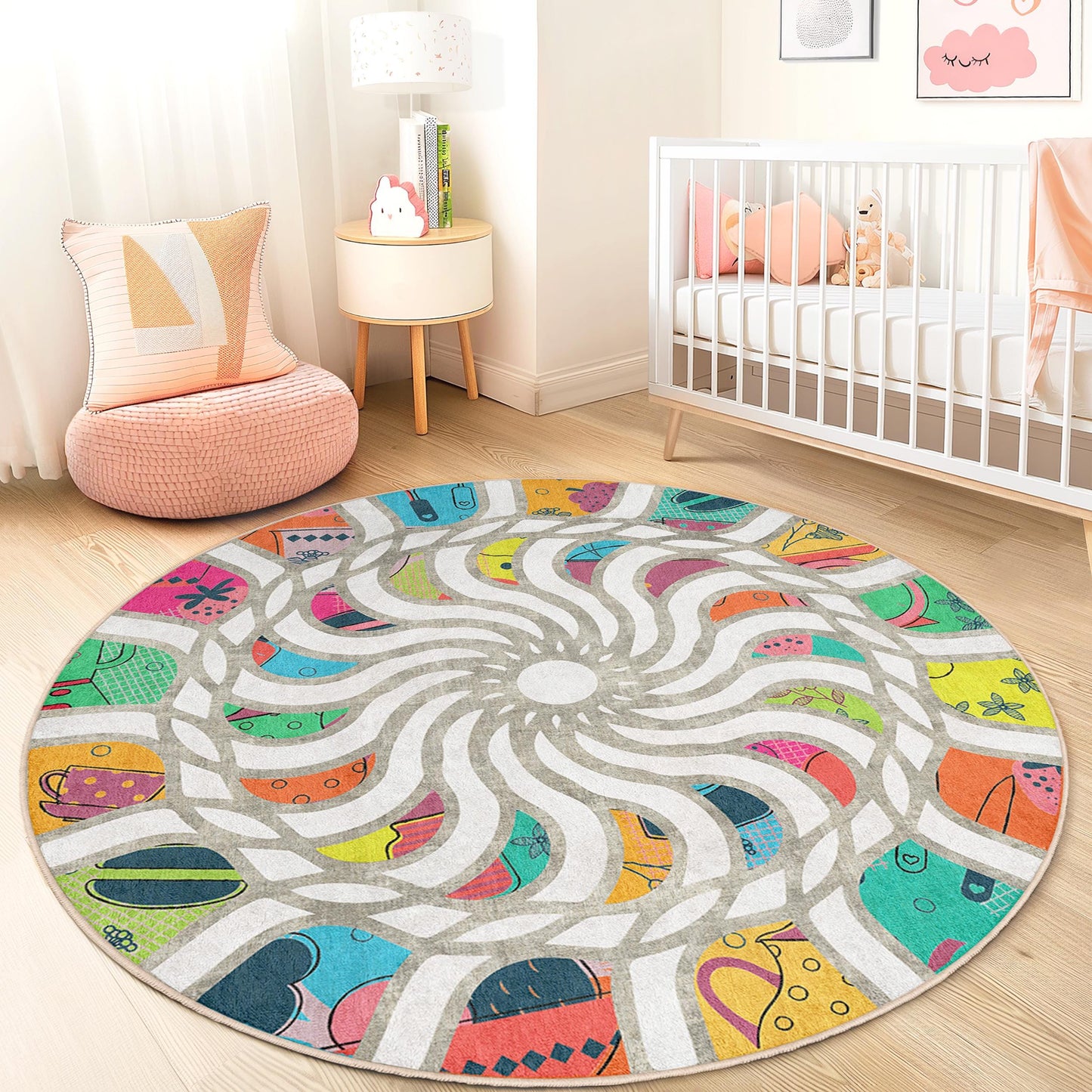 Colorful Spiral Kids Rug: Soft Play Mat, Nursery Decor