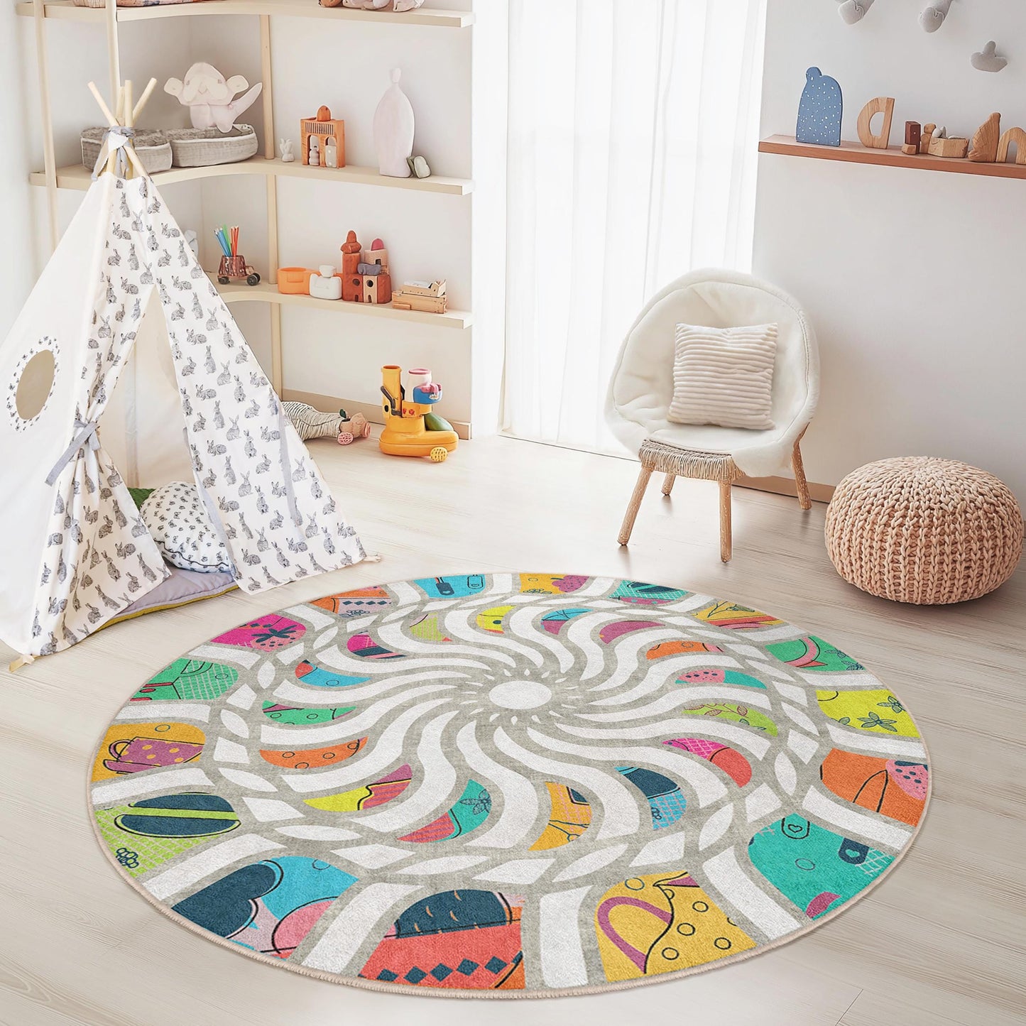 Colorful Spiral Kids Rug: Soft Play Mat, Nursery Decor
