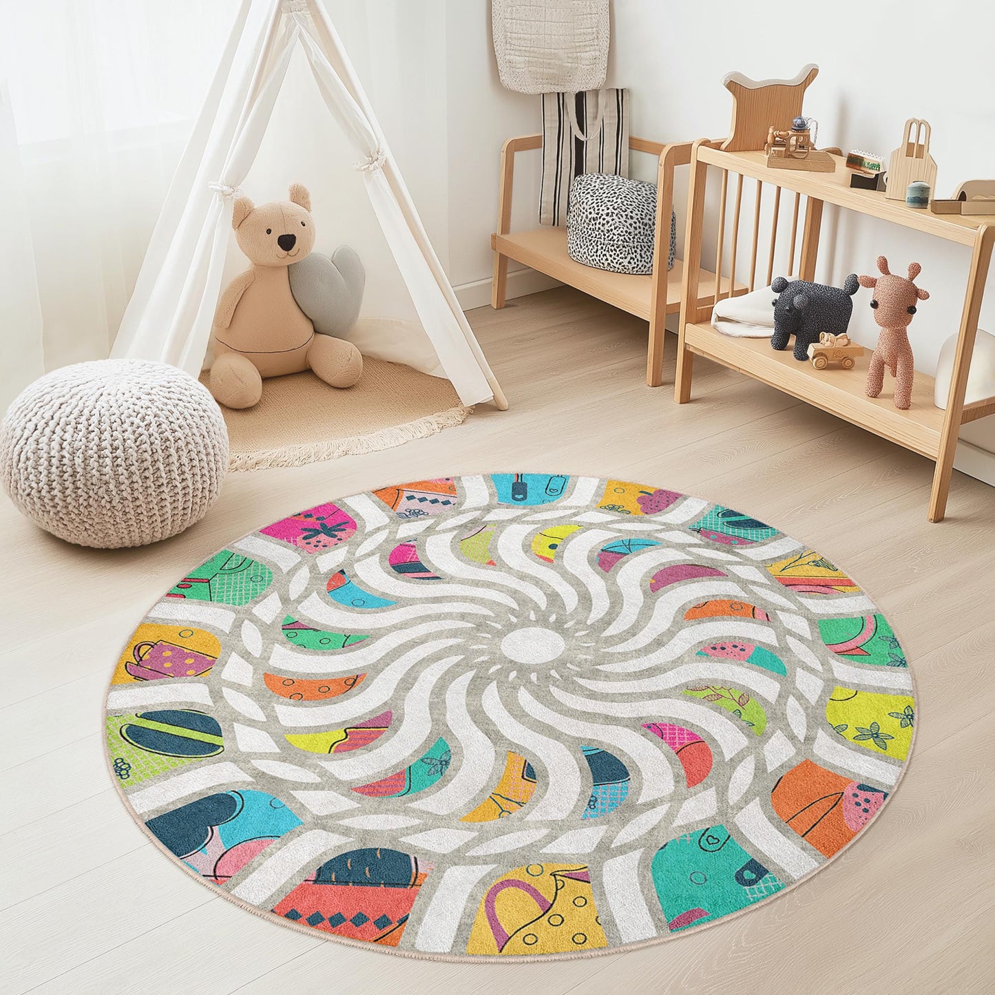 Colorful Spiral Kids Rug: Soft Play Mat, Nursery Decor