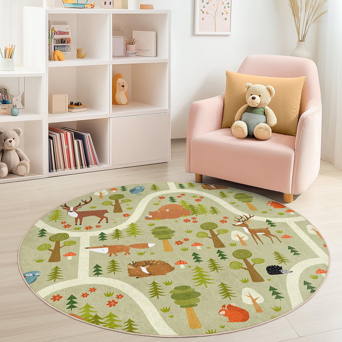 Forest Adventure Kids Play Rug: Woodland Animals Nursery Mat