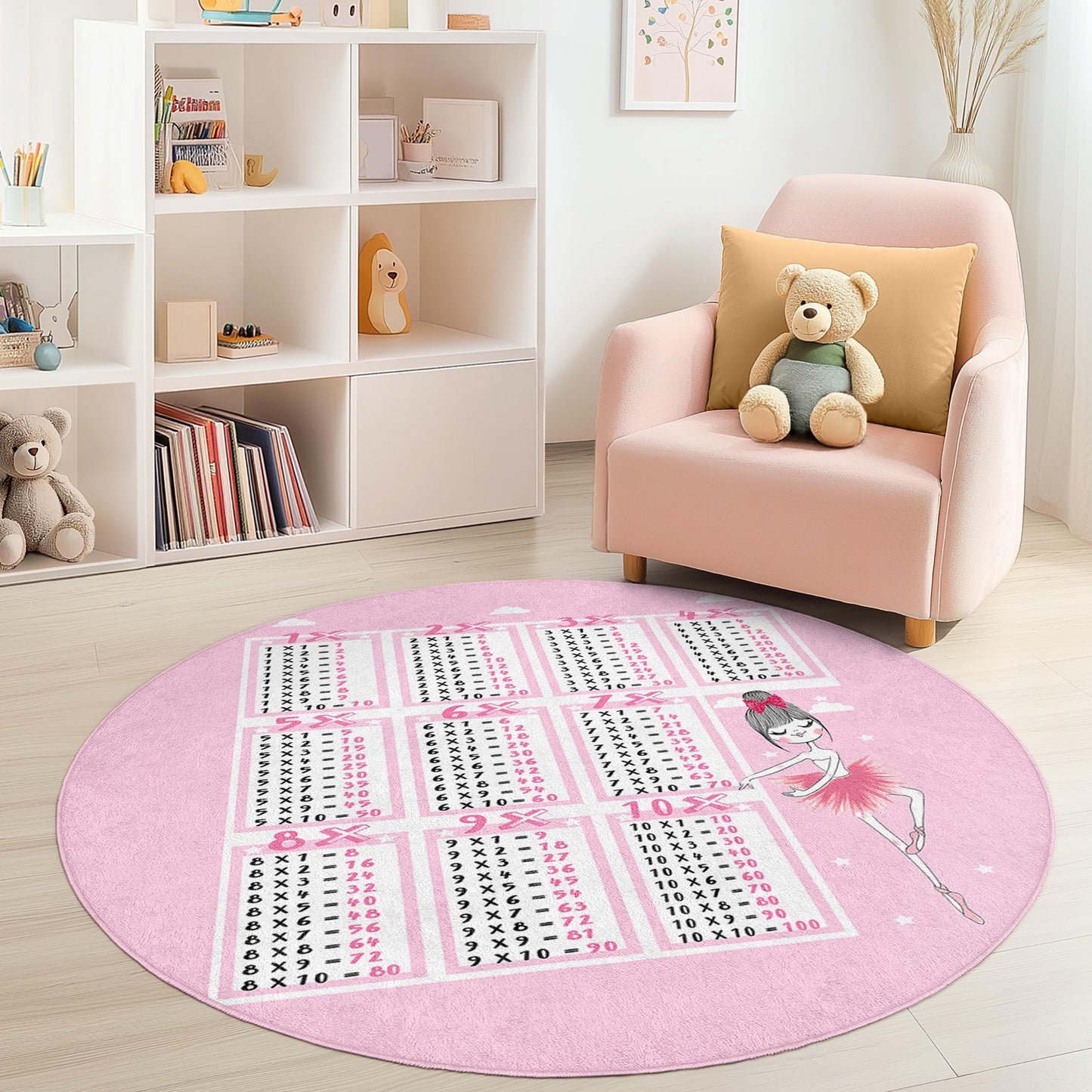 Ballet Dance Round Kids Rug, Pink Ballet Themed Carpet, Playroom Decor, Educational Learning Mat, Soft Play Rug for Girls