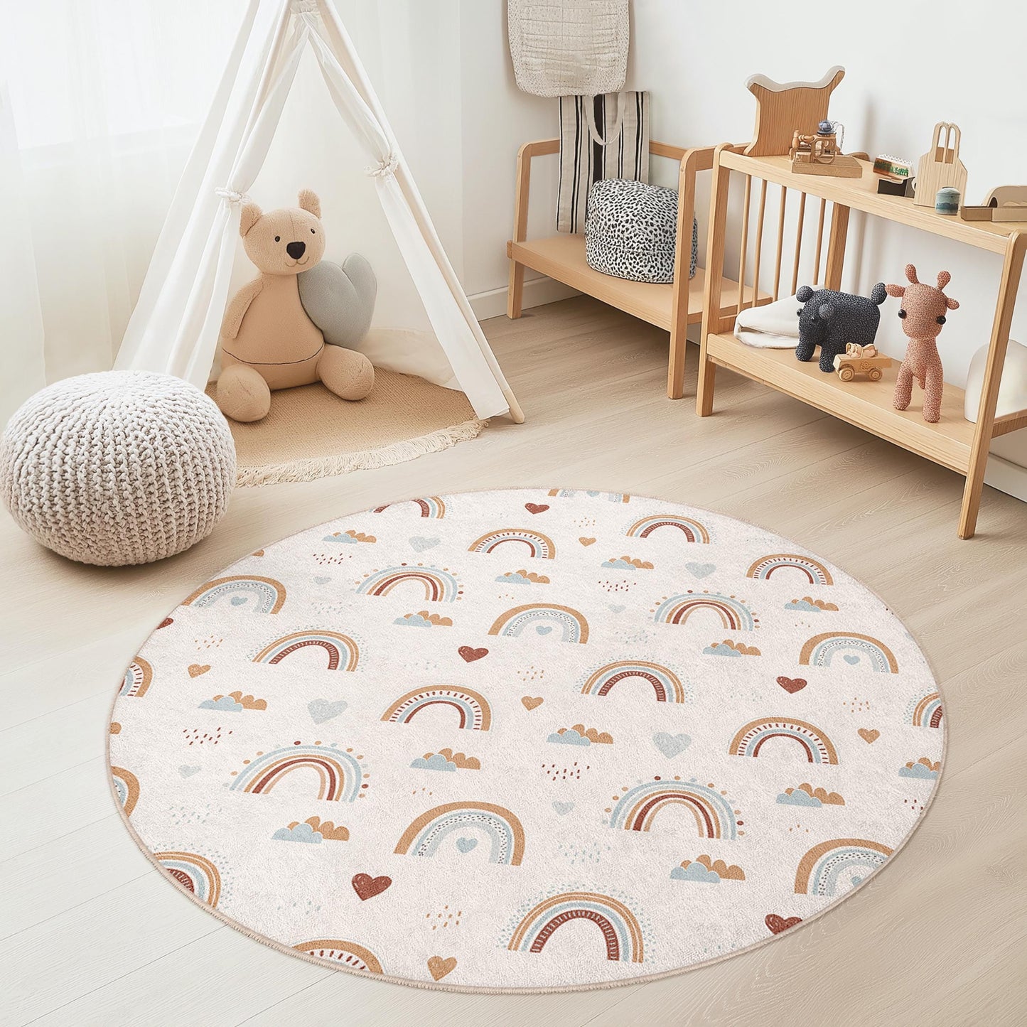 Rainbow Pattern Round Kids Rug, Soft Nursery Round Carpet, Playroom Decor, Colorful Rainbow Rug, Cute Kids Room Rug