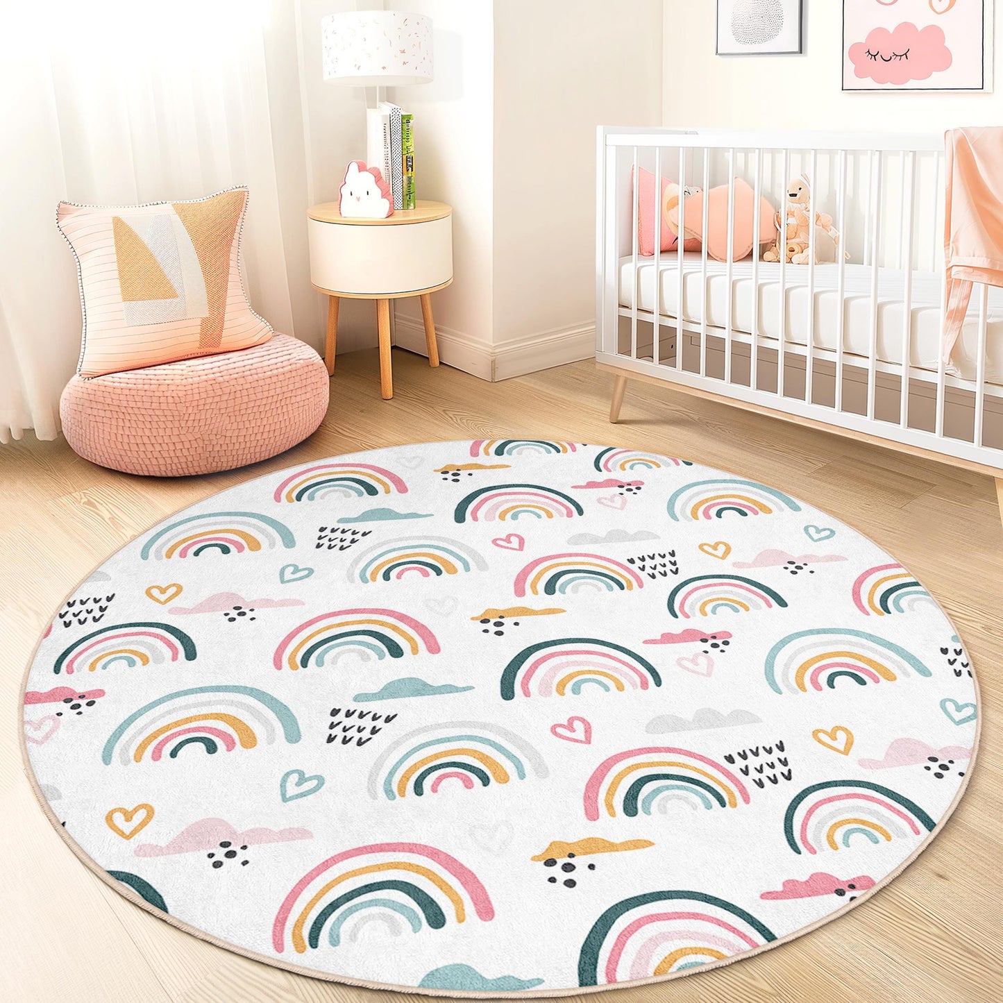 Rainbow Kids Play Rug: Soft Nursery Carpet, Cloud Theme
