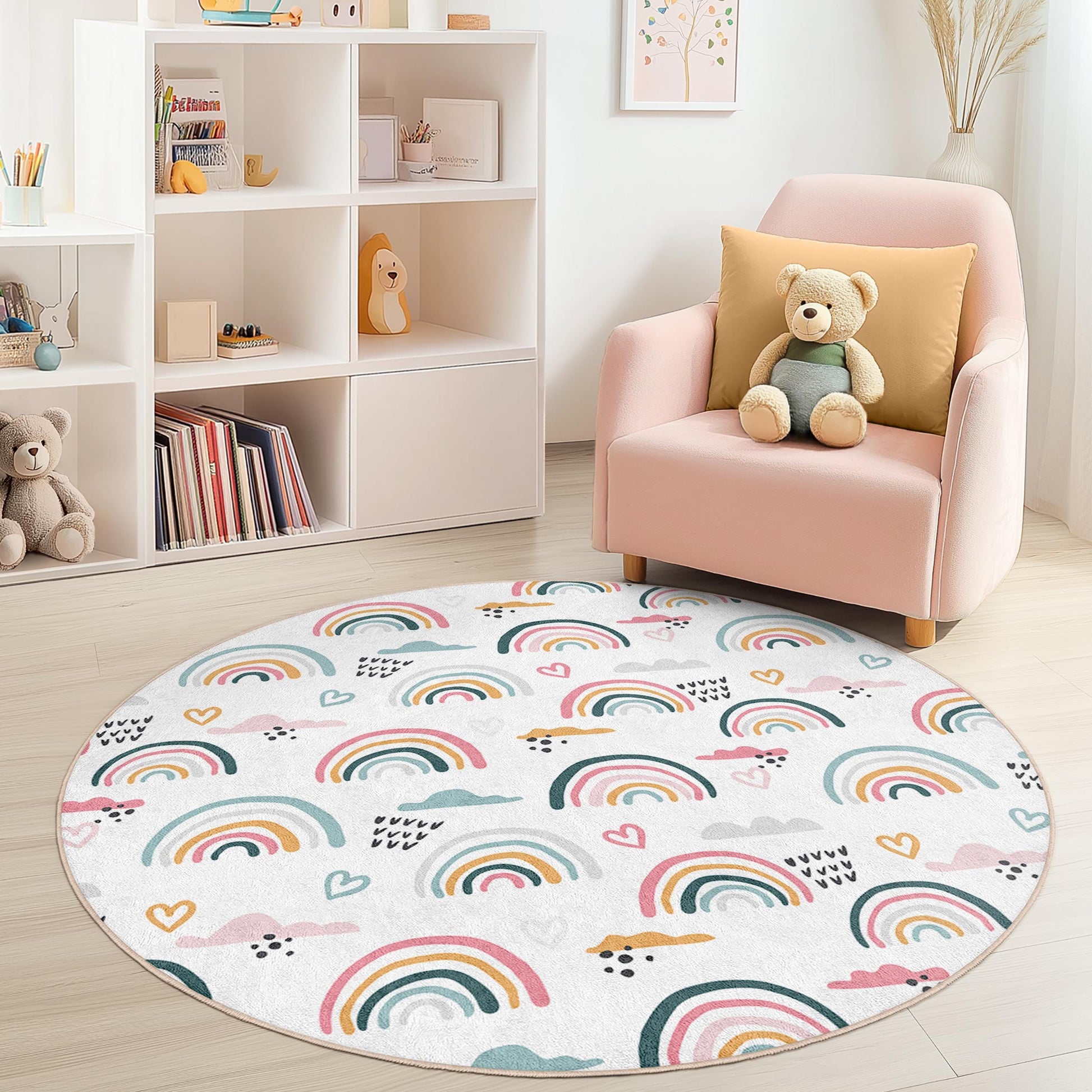 Rainbow Kids Play Rug: Soft Nursery Carpet, Cloud Theme