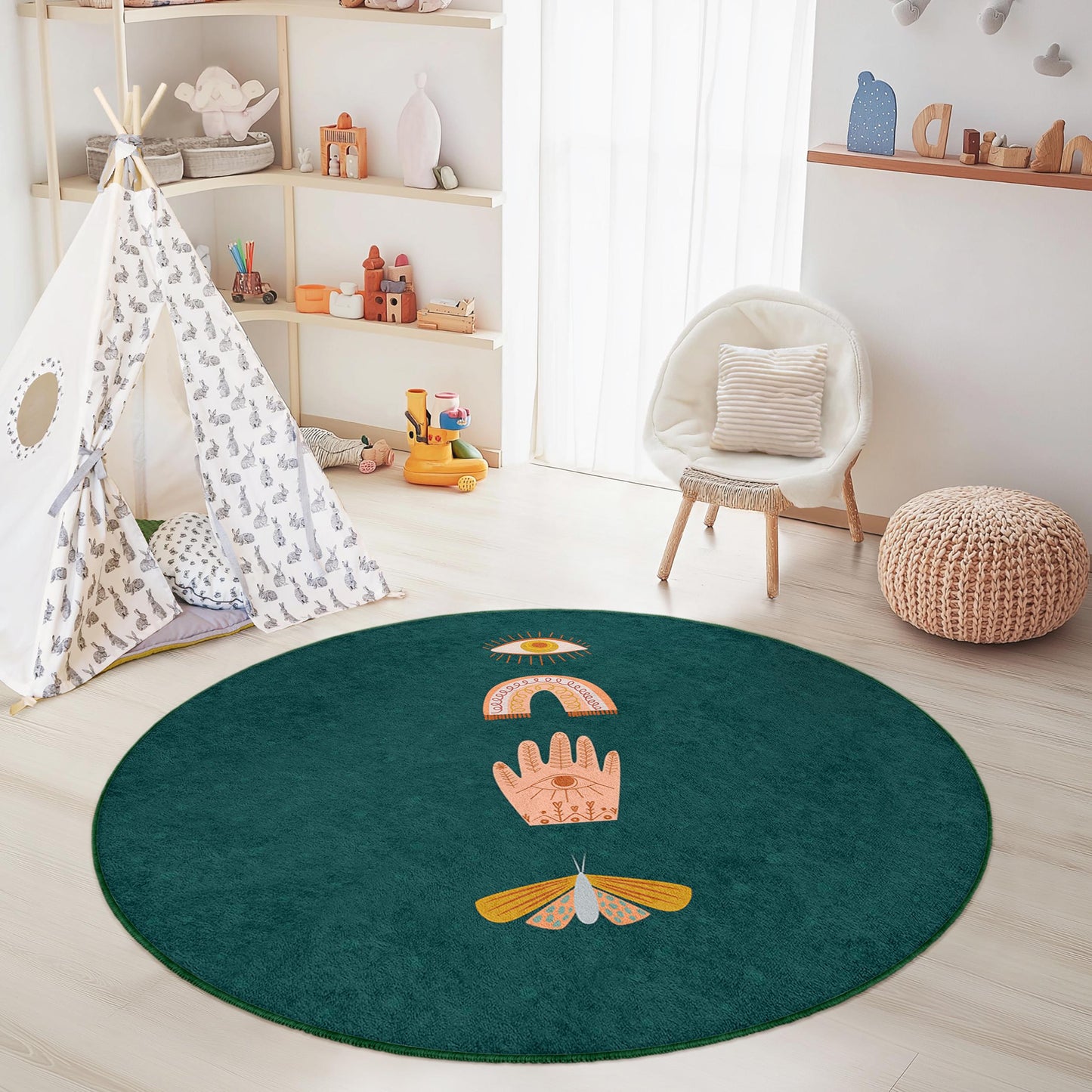 Mystical Kids Rug: Colorful Eye, Rainbow Design - Playroom Decor