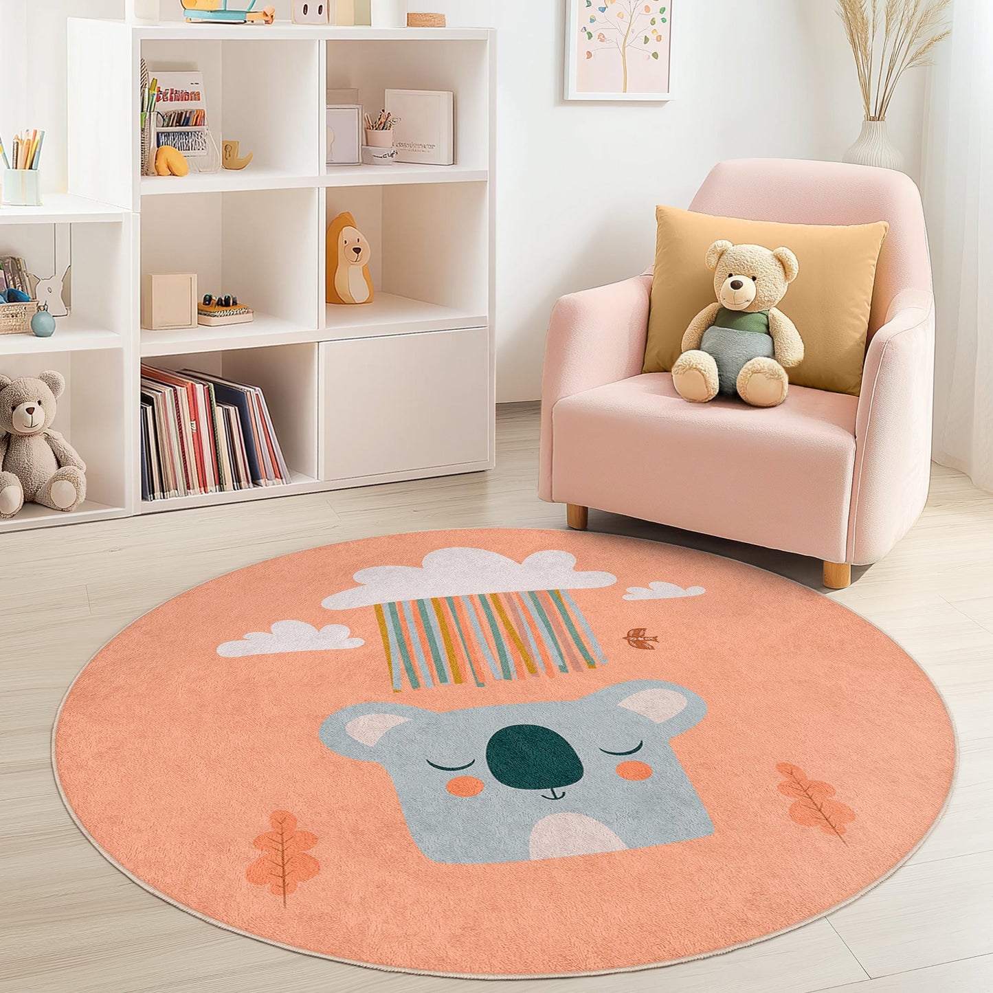 Cute Koala Round Kids Rug, Animal Themed Nursery Decor, Soft Play Mat for Kids Room, Adorable Round Carpet for Playroom