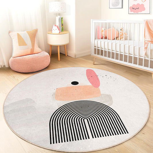 Abstract Colorful Round Area Rug, Modern Boho Circle Rug, Playful Kids Room Decor, Soft Round Carpet for Nursery