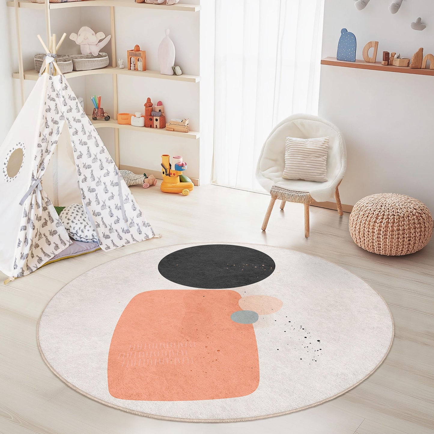 Geometric Kids Room Rug: Modern Abstract Circle Play Mat