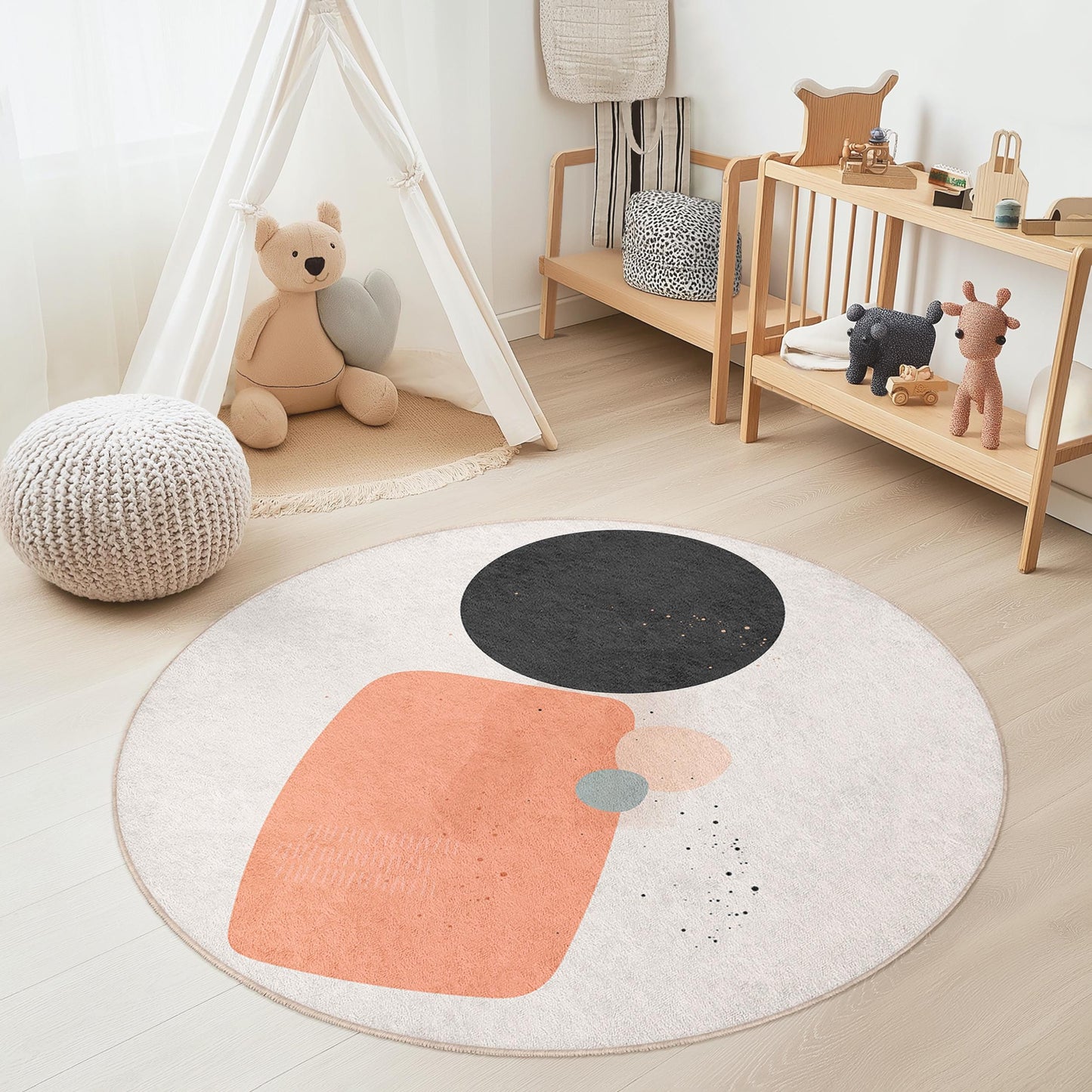 Geometric Kids Room Rug: Modern Abstract Circle Play Mat