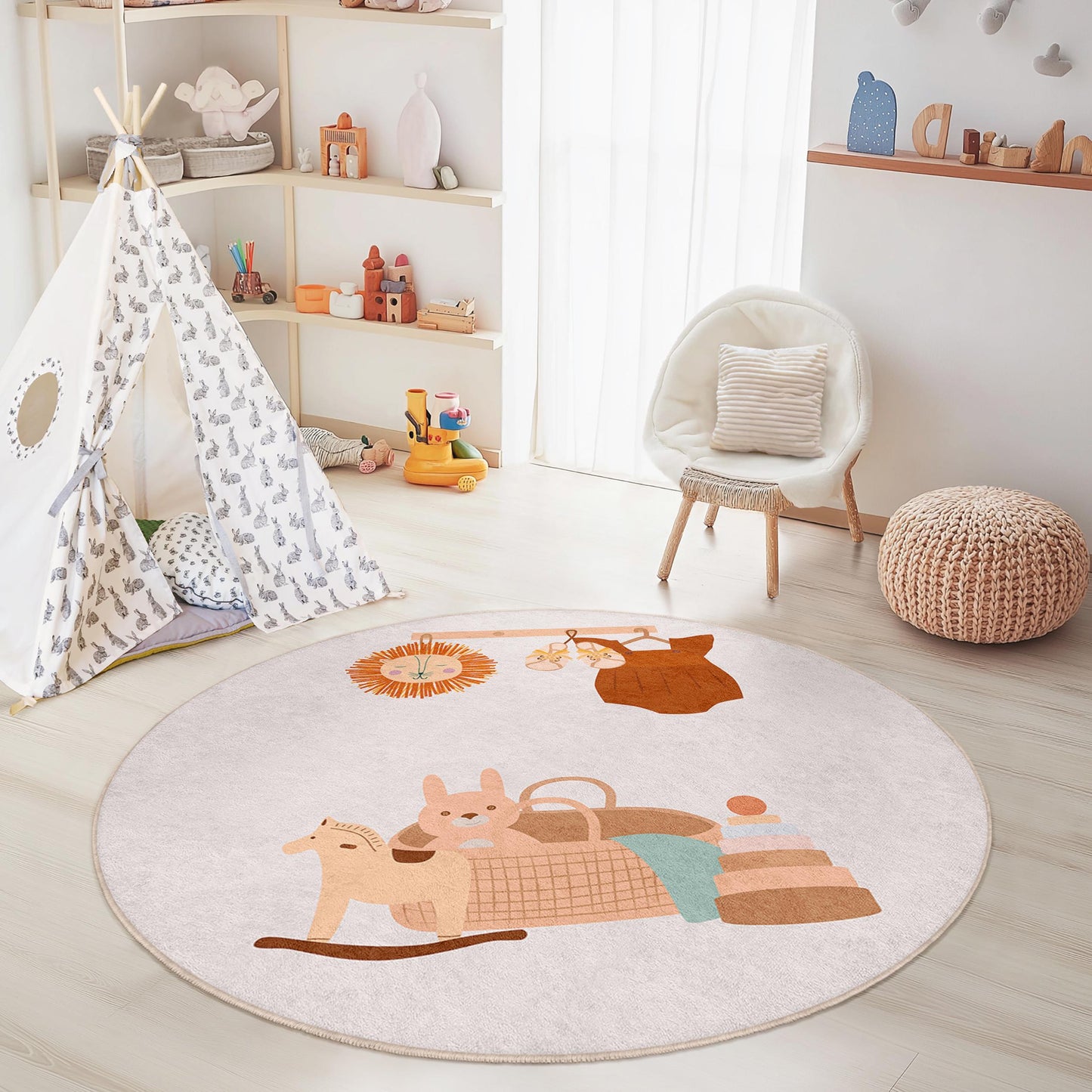 Cute Round Kids Play Rug, Animal Nursery Decor, Playroom Carpet, Soft Round Rug for Children, Baby Room Flooring, Kids Room Mat