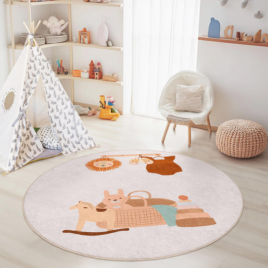 Cute Round Kids Play Rug, Animal Nursery Decor, Playroom Carpet, Soft Round Rug for Children, Baby Room Flooring, Kids Room Mat