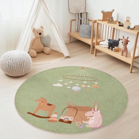 Whimsical Round Kids Play Rug, Nursery Decor, Soft Play Mat for Children, Baby Room Carpet, Playroom Rug, Colorful Kids Rug