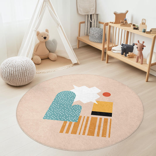 Colorful Abstract Round Kids Rug, Playroom Rug, Round Carpet for Kids Room, Nursery Decor, Fun Play Mat, Soft Area Rug