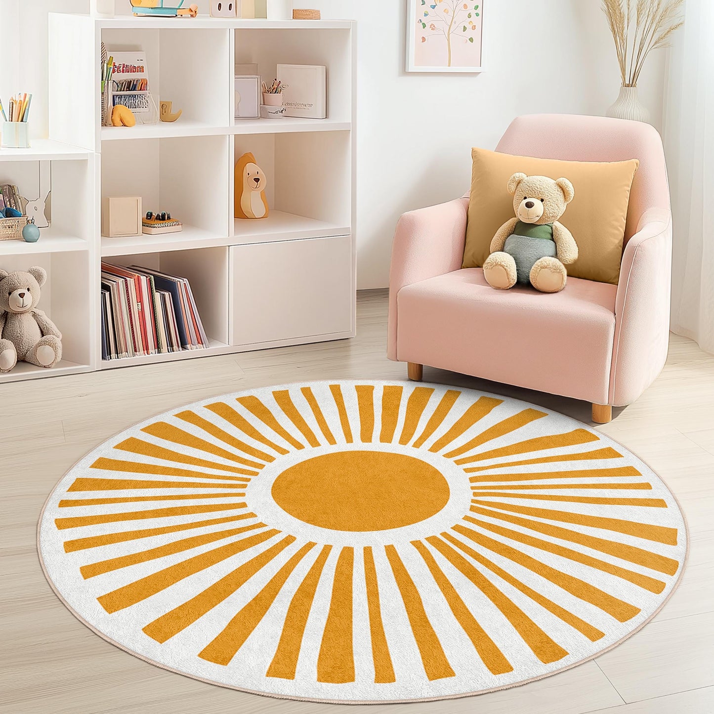 Sunburst Round Kids Play Rug, Yellow Sun Circle Rug, Circle Play Mat for Kids Room, Bright Nursery Decor, Fun Kids Area Rug
