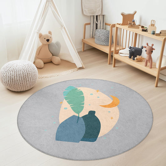 Abstract Round Rug, Modern Art Circle Carpet for Kids Room, Colorful Round Area Rug, Playroom Decor, Nursery Floor Mat